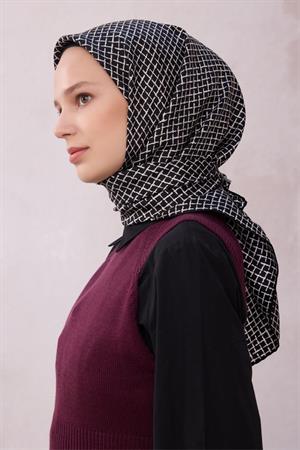 Belli Geometrik Desen İpek Eşarp (Twill) - Kahve - 03