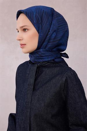 Belli Geometrik Desen İpek Eşarp (Twill) - Lacivert - 53