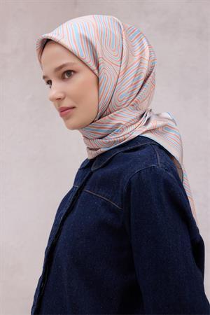 Belli Geometrik Desen İpek Eşarp (Twill) - Somon - 33