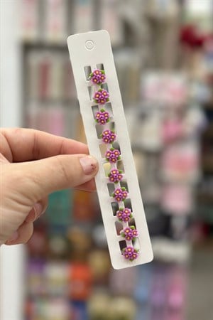 Çiçek Buketi Model Trend Saç Küpesi 10'lu - Lila