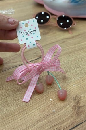 Fiyonklu Kiraz Model 2'li Lastik Toka - Pembe Tema