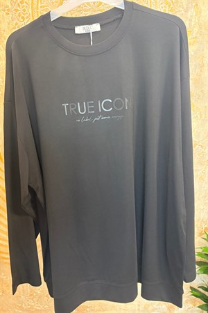 Kadın Tonoton Baskılı Basıc Sweat -Siyah