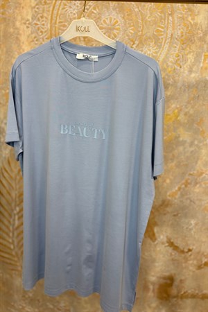 Kadın Tonoton Baskılı Basıc T-shirt -Mavi
