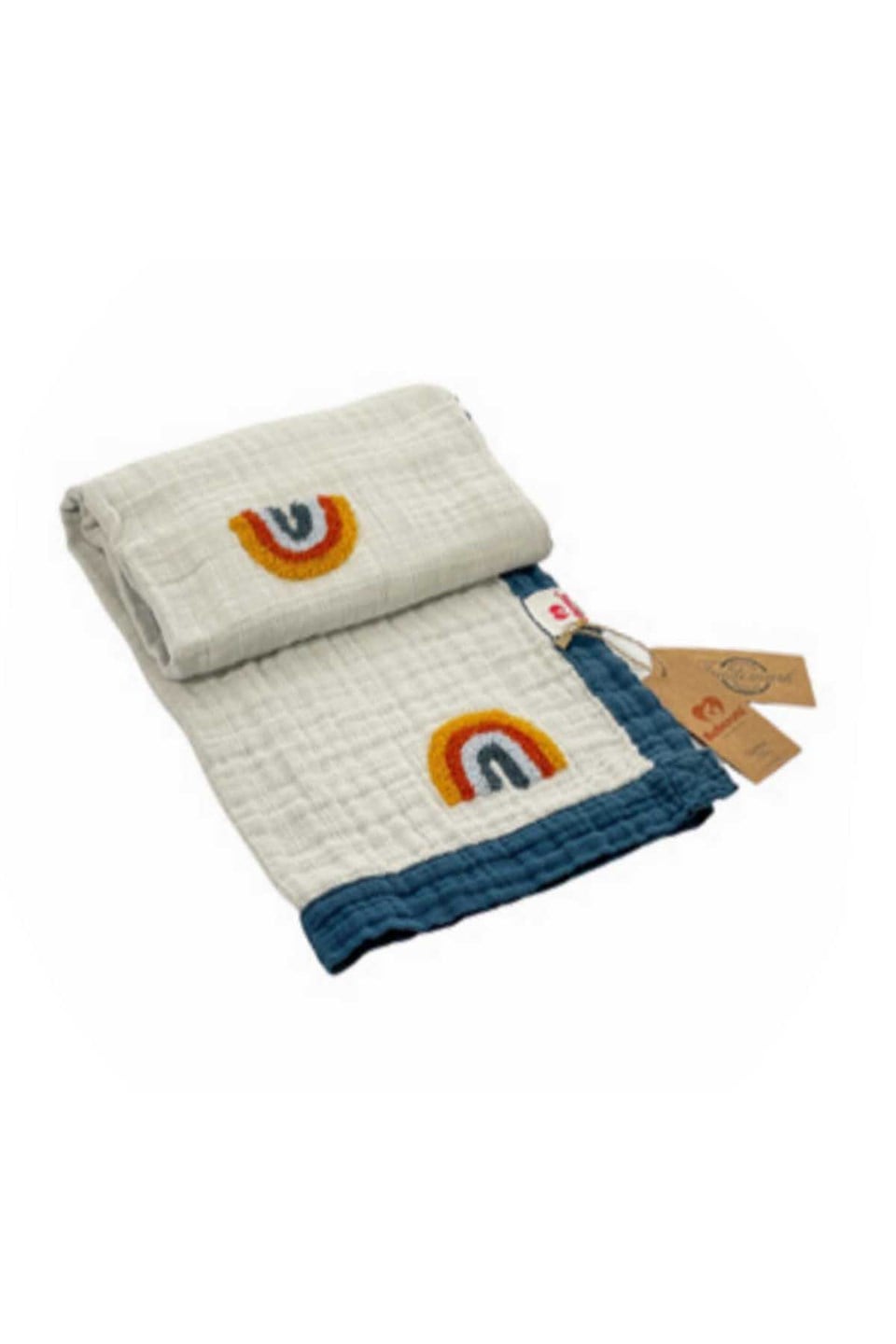 5 Kat Punch Detaylı Müslin Battaniye 95*80 cm | Mavi Kenerlı