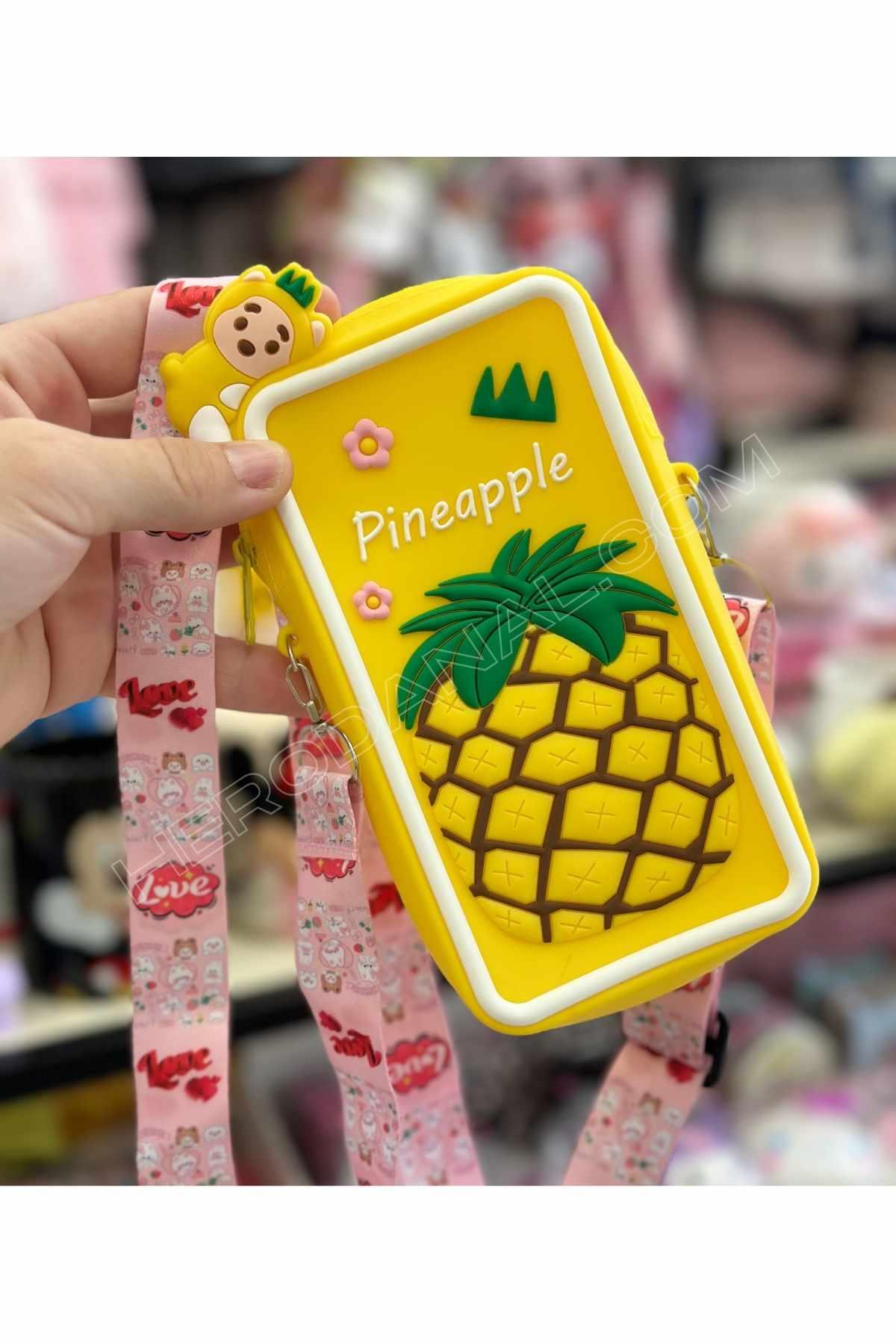 Ananas Silikon Telefon Çantası - Pembe
