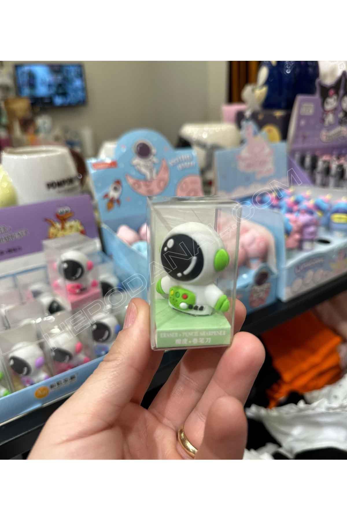 Astronot Figürlü Silikon Silgi Kalem Traş - Yeşil