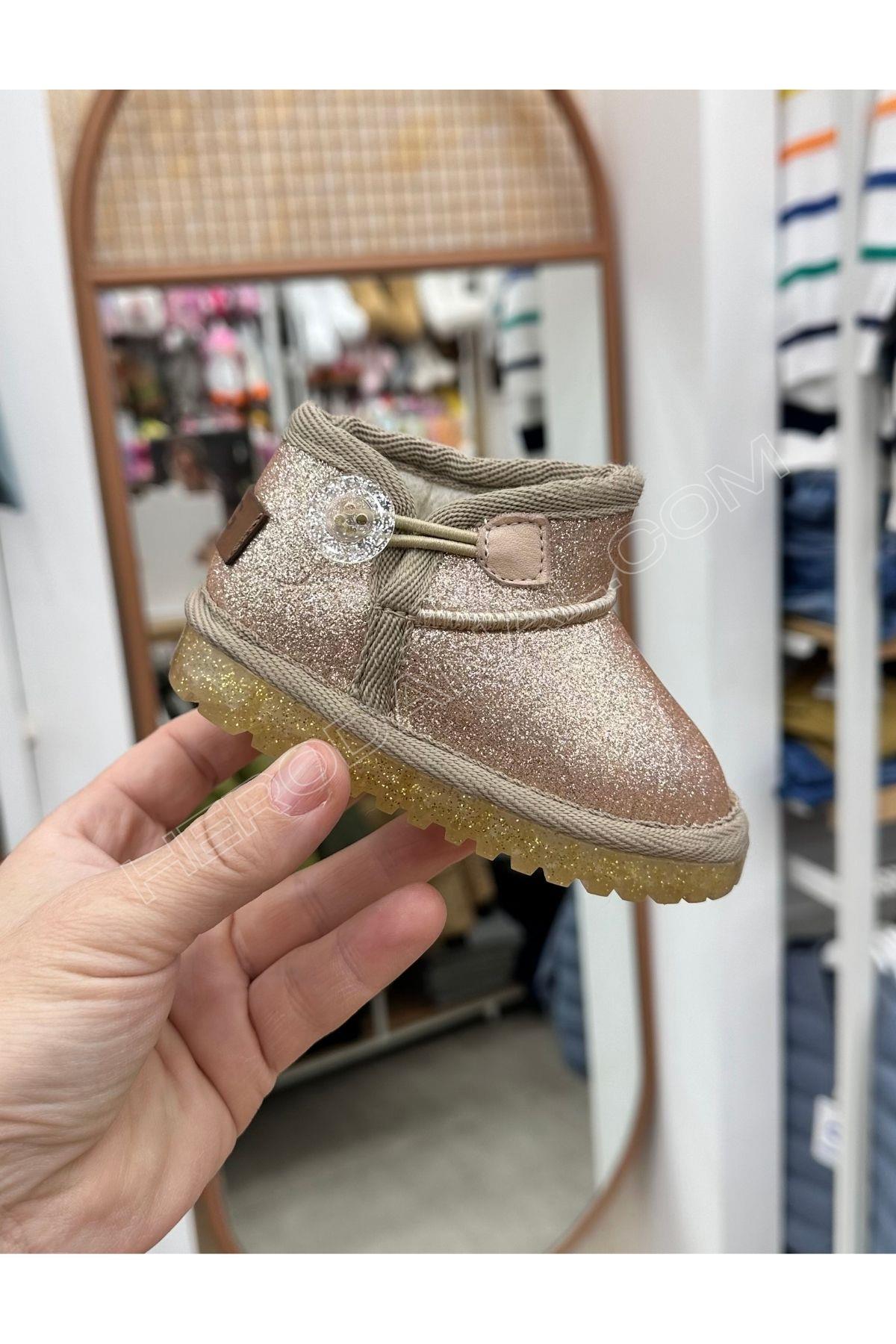 Aurora Çocuk Simli Düğmeli Bot – Ortopedik Taban - Altın