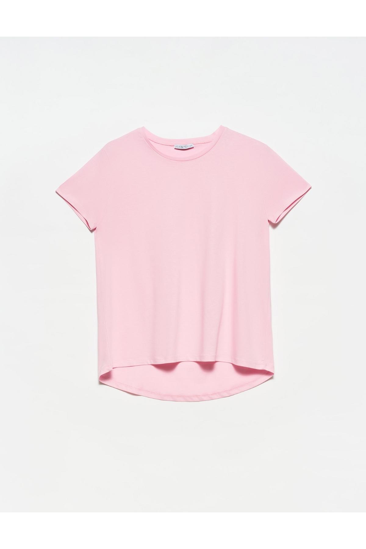 Bisiklet Yaka Basic T-Shirt - Açık Pembe