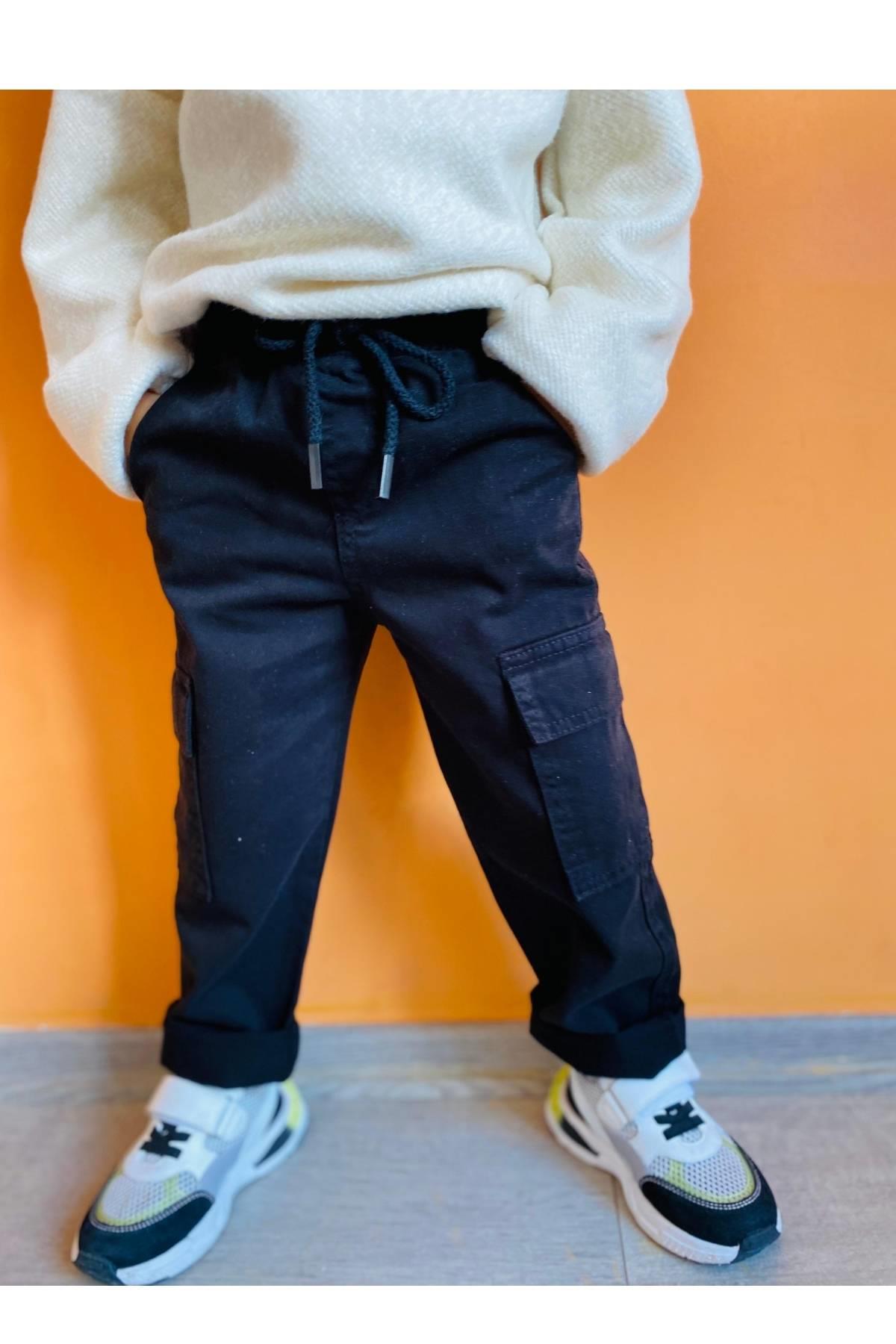 Çocuk Kargo Cep Pantolon - Siyah