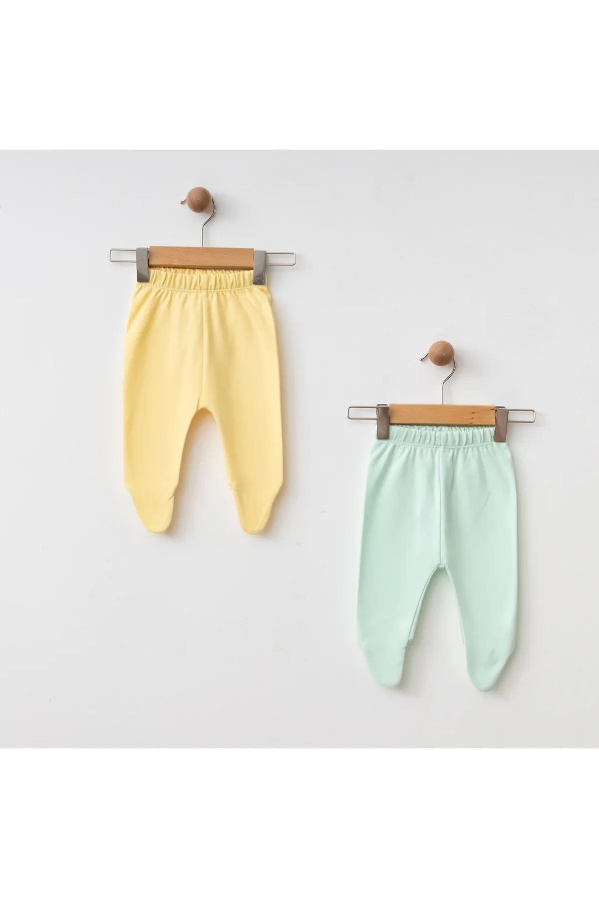 Eslenza Bebek 2'li Bady Ayaklı Pantolon - Sarı ve Mint Yeşili