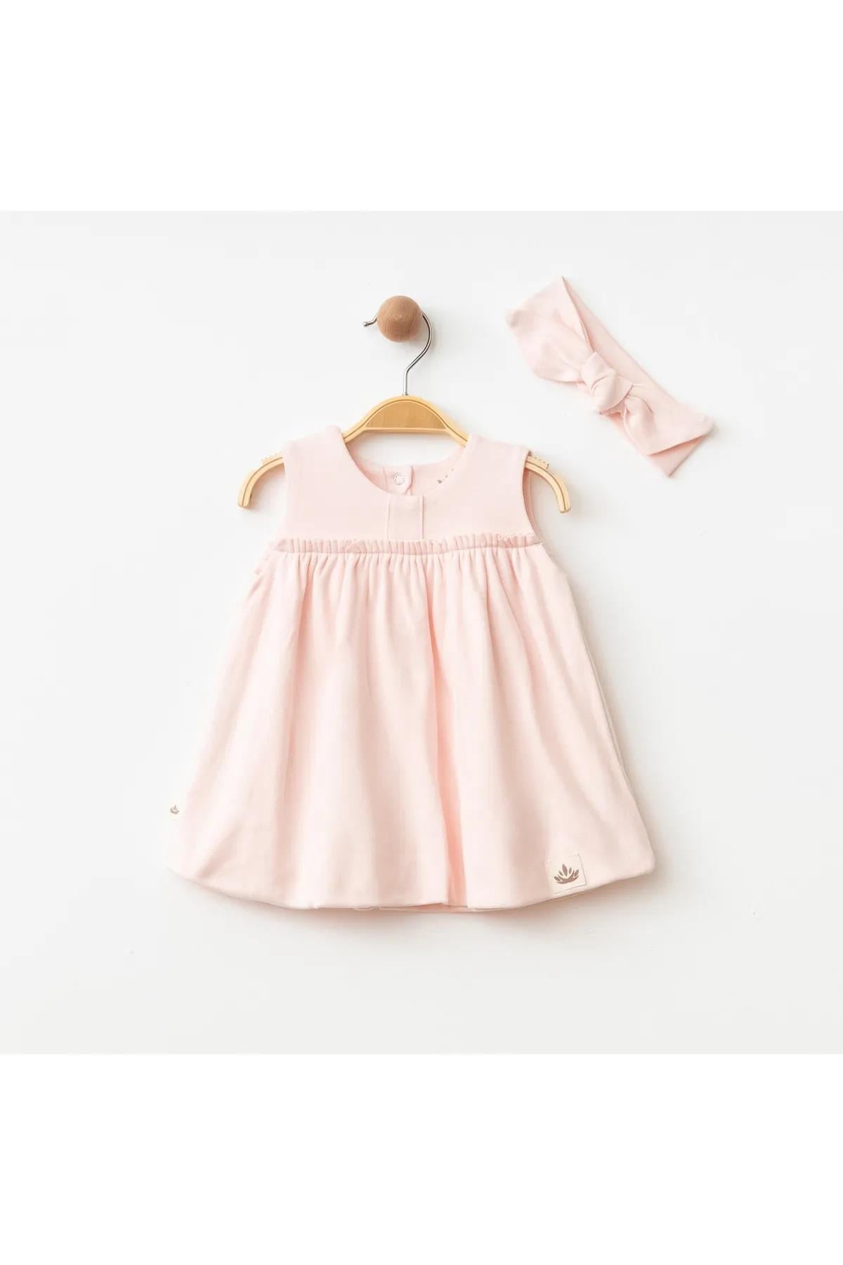 Eslenza Organik Kız Bebek Bambu Bandanalı Elbise - Pembe