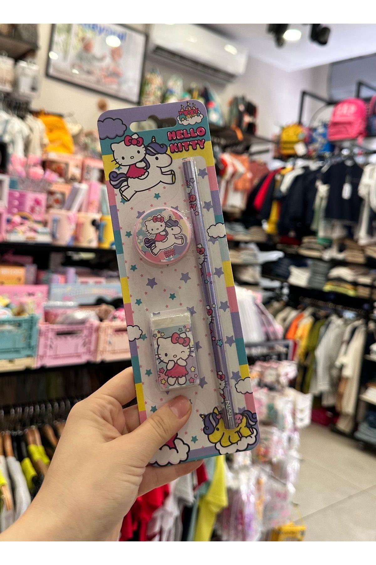 Hello Kitty 3'lü Kırtasiye Seti - Kurşun Kalem & Silgi & Kalemtraş - Lisanslı