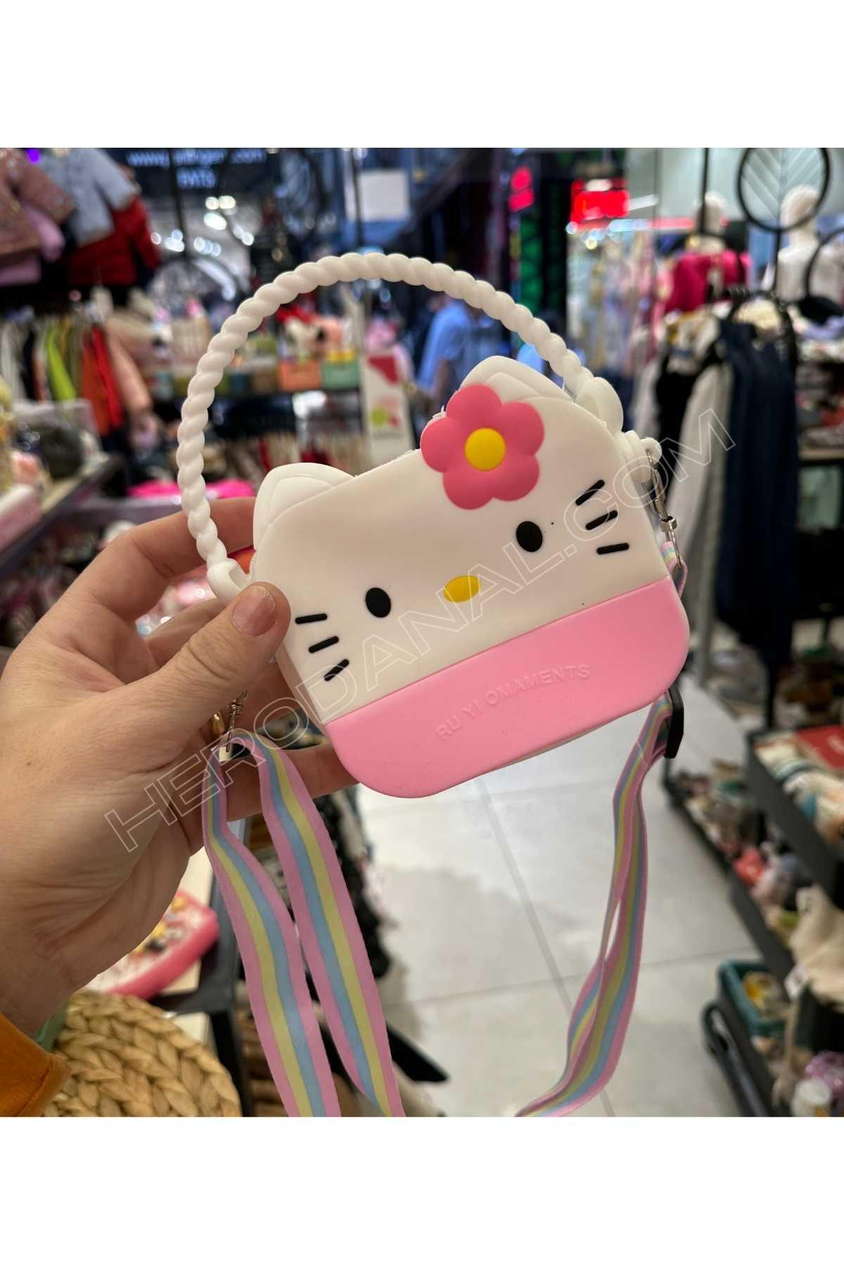 Hello Kitty Kulplu ve Askılı Silikon Çanta - Beyaz