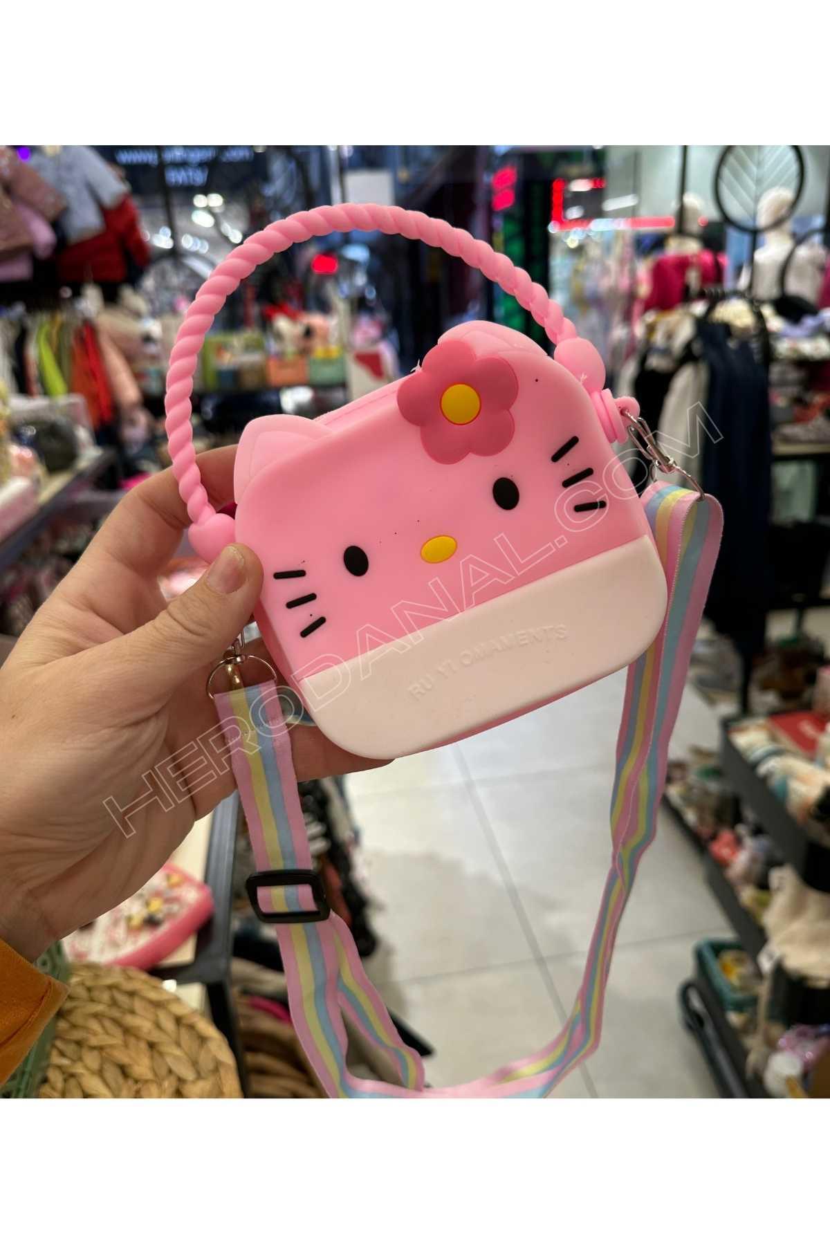 Hello Kitty Kulplu ve Askılı Silikon Çanta - Pembe