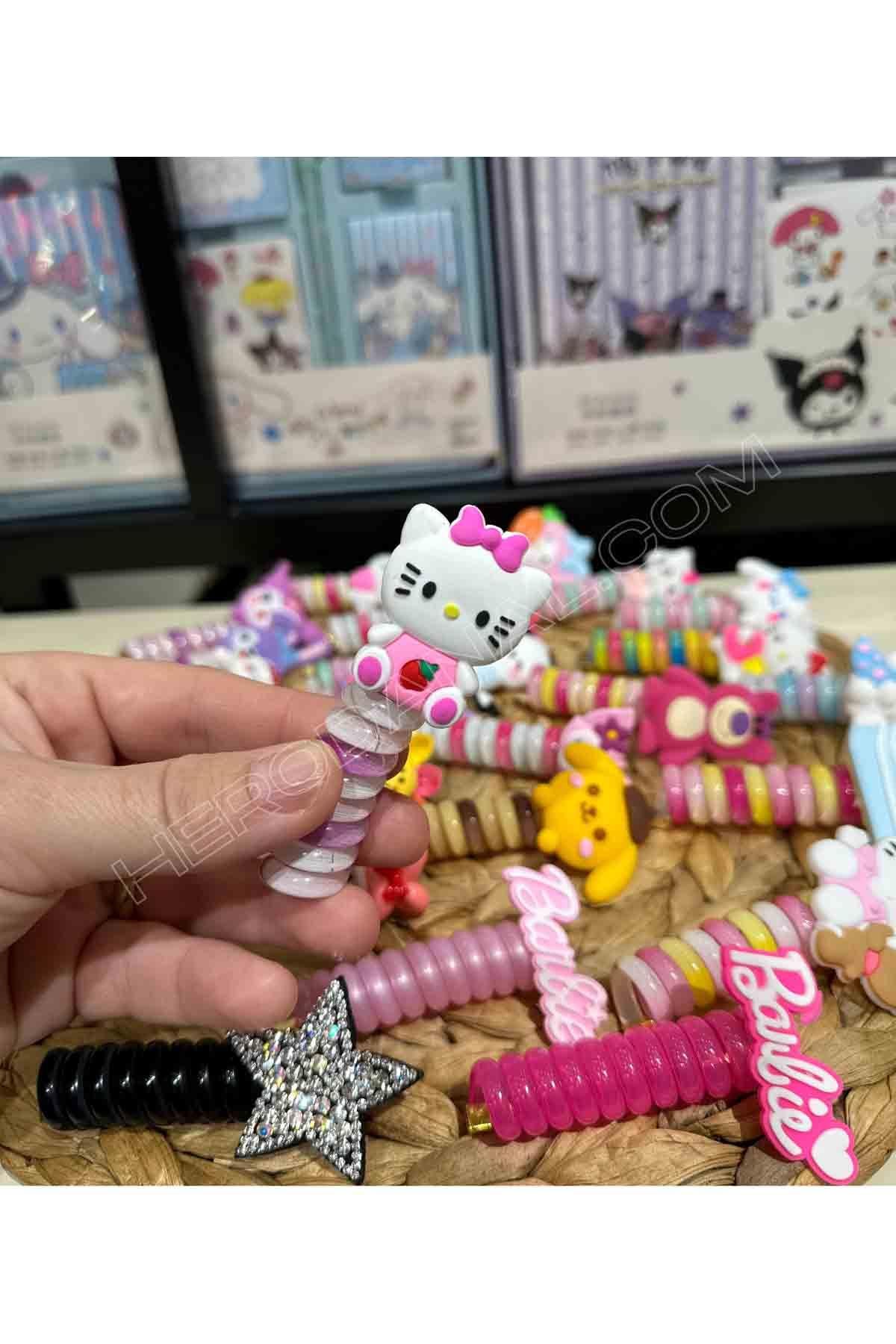 Hello Kitty Slikon Başlıklı Akordiyon & Burgu Toka - Model 4