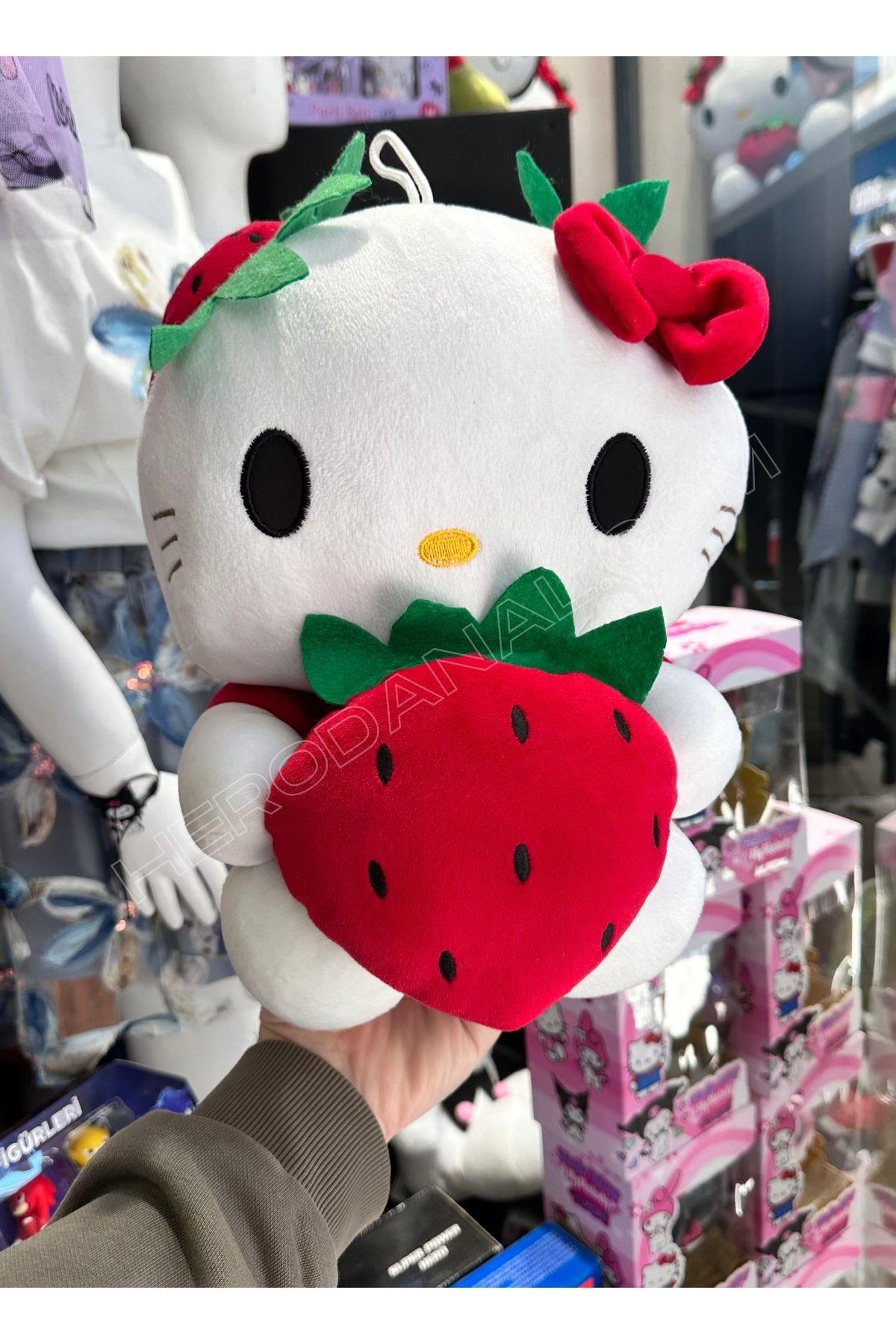 Helo Kitty Sevimli Çilekli Peluş Oyuncak - 26CM - Kırmızı