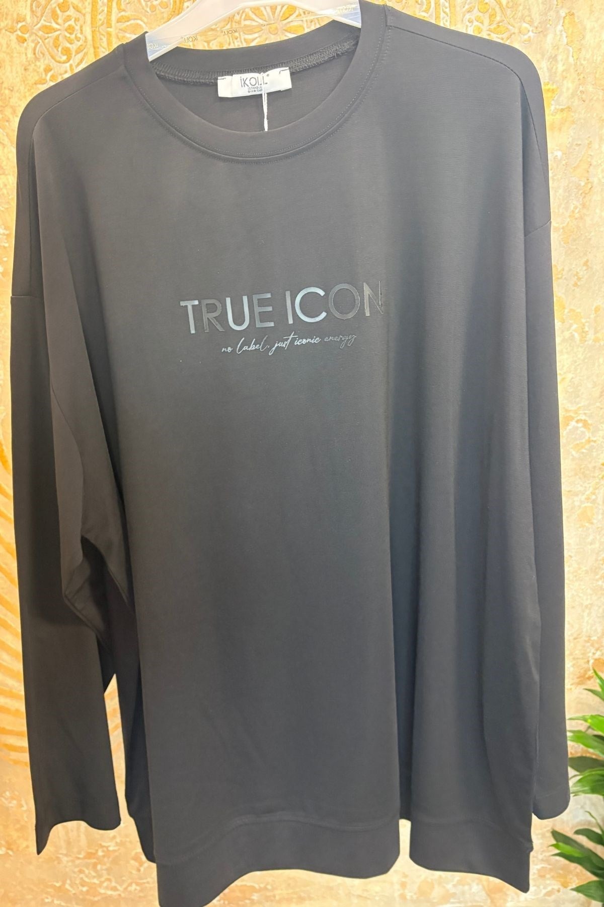 Kadın Tonoton Baskılı Basıc Sweat -Siyah
