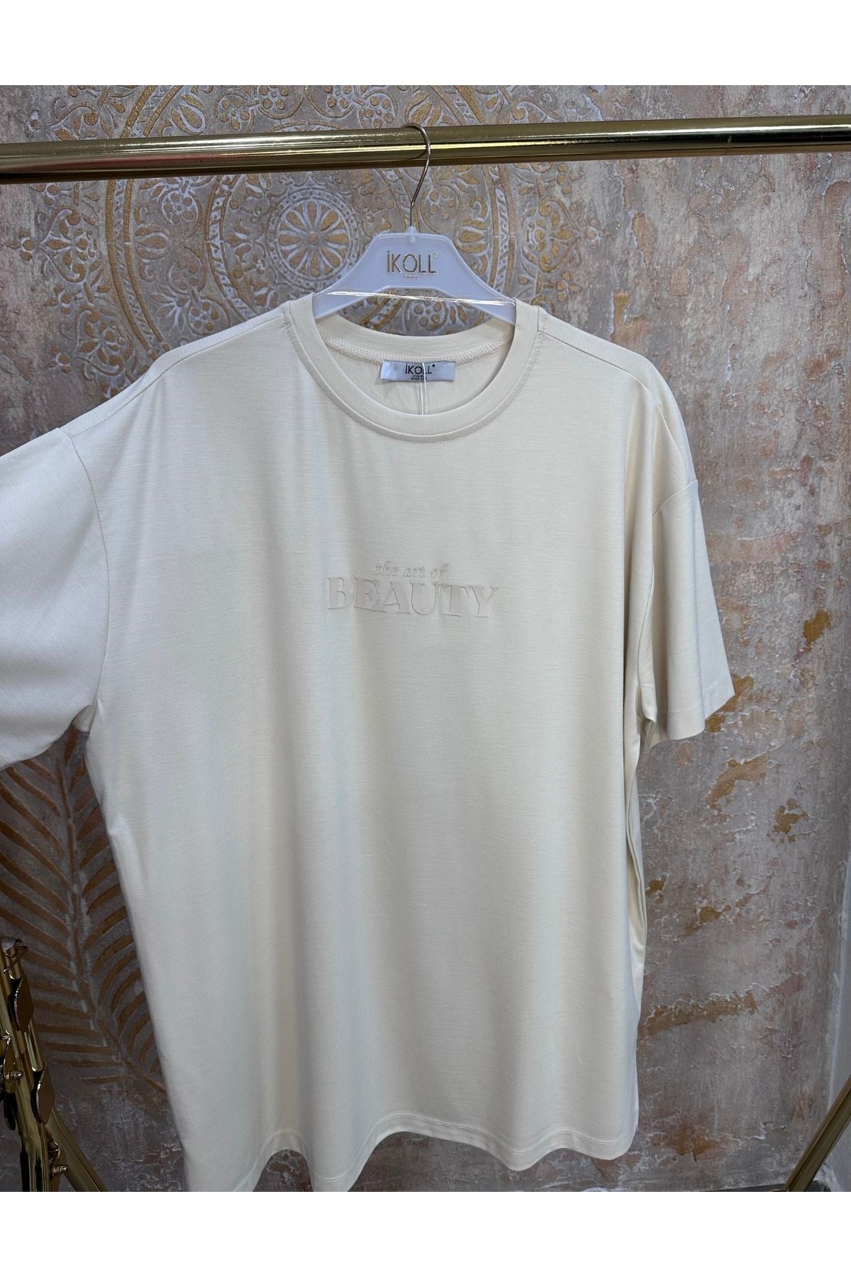 Kadın Tonoton Baskılı Basıc T-shirt -Bej