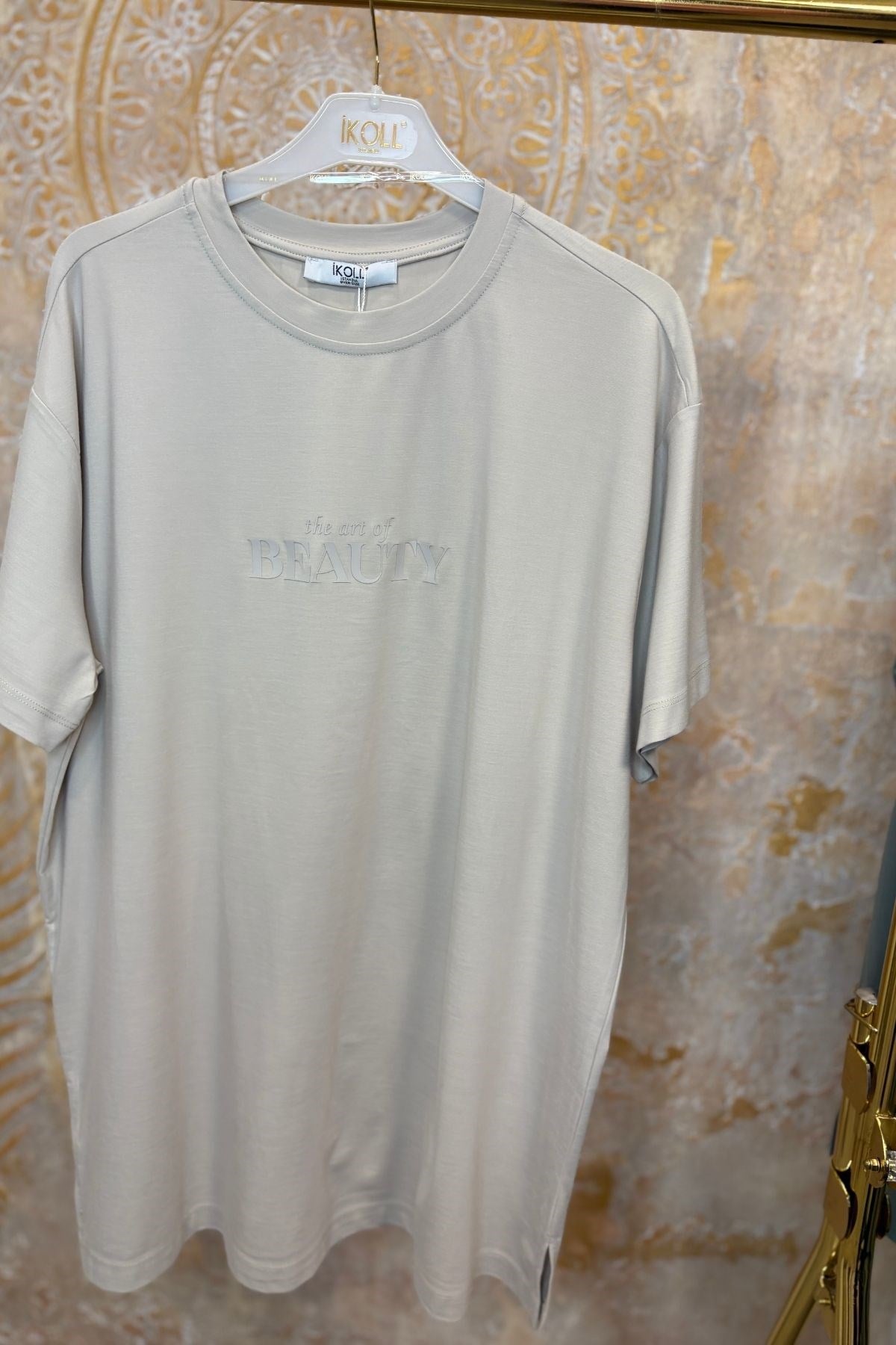 Kadın Tonoton Baskılı Basıc T-shirt -Bej