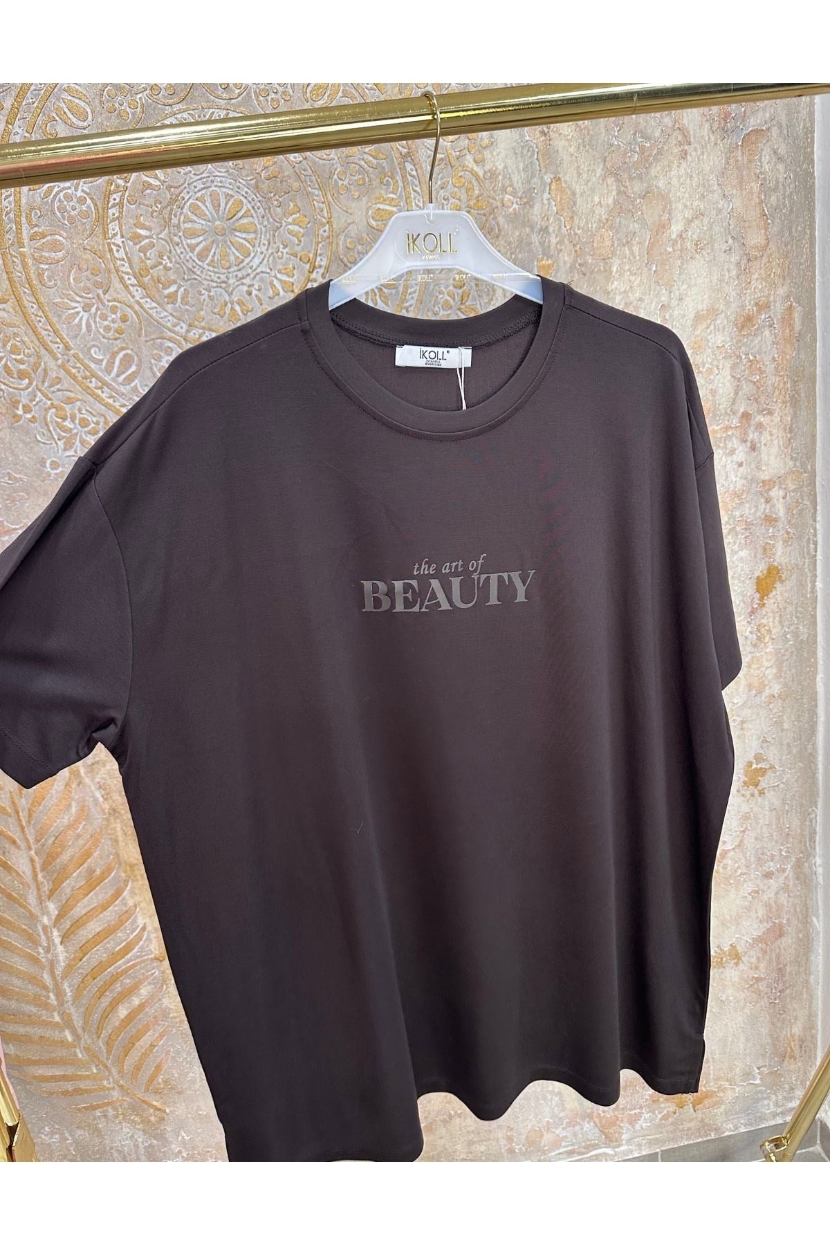 Kadın Tonoton Baskılı Basıc T-shirt -Kahve