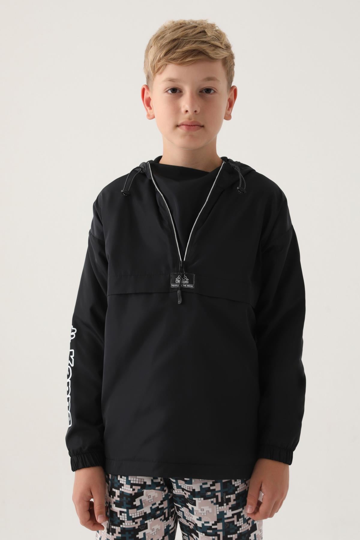 Kappa Siyah Fermuarlı Yağmurluk Erkek Çocuk Sweatshirt
