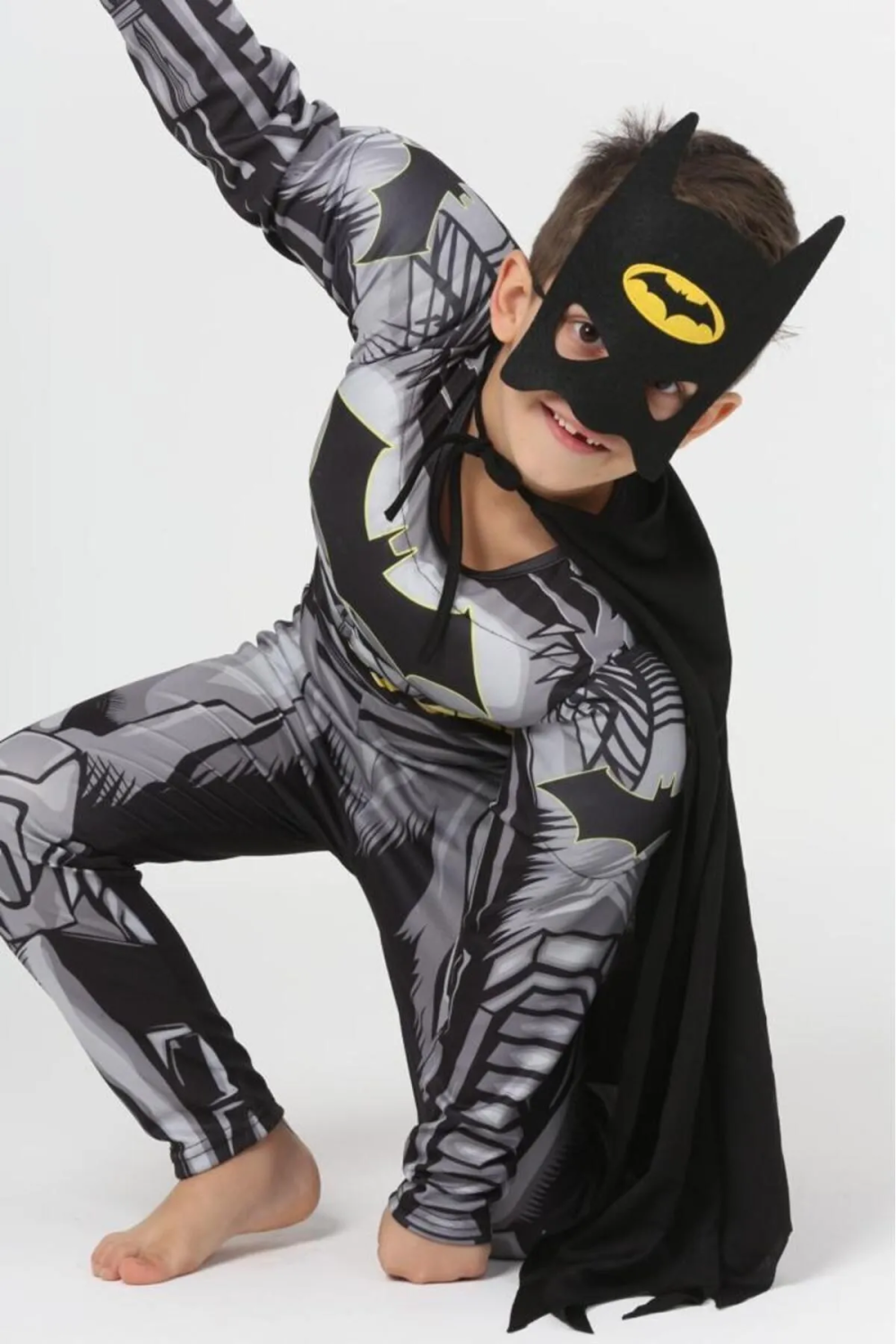 Kaslı Batman Çocuk Kostümü Pelerinli ve Maskeli Yarasa Adam Kostümü