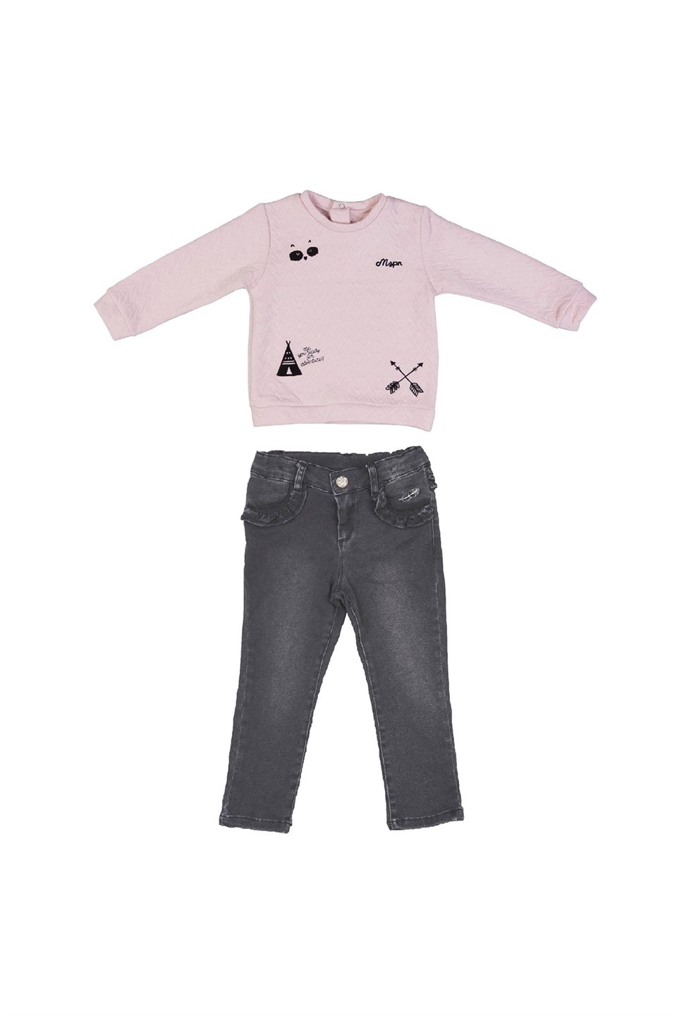 Kız Çocuk Pembe Sweatshirt  ve Kot Takım