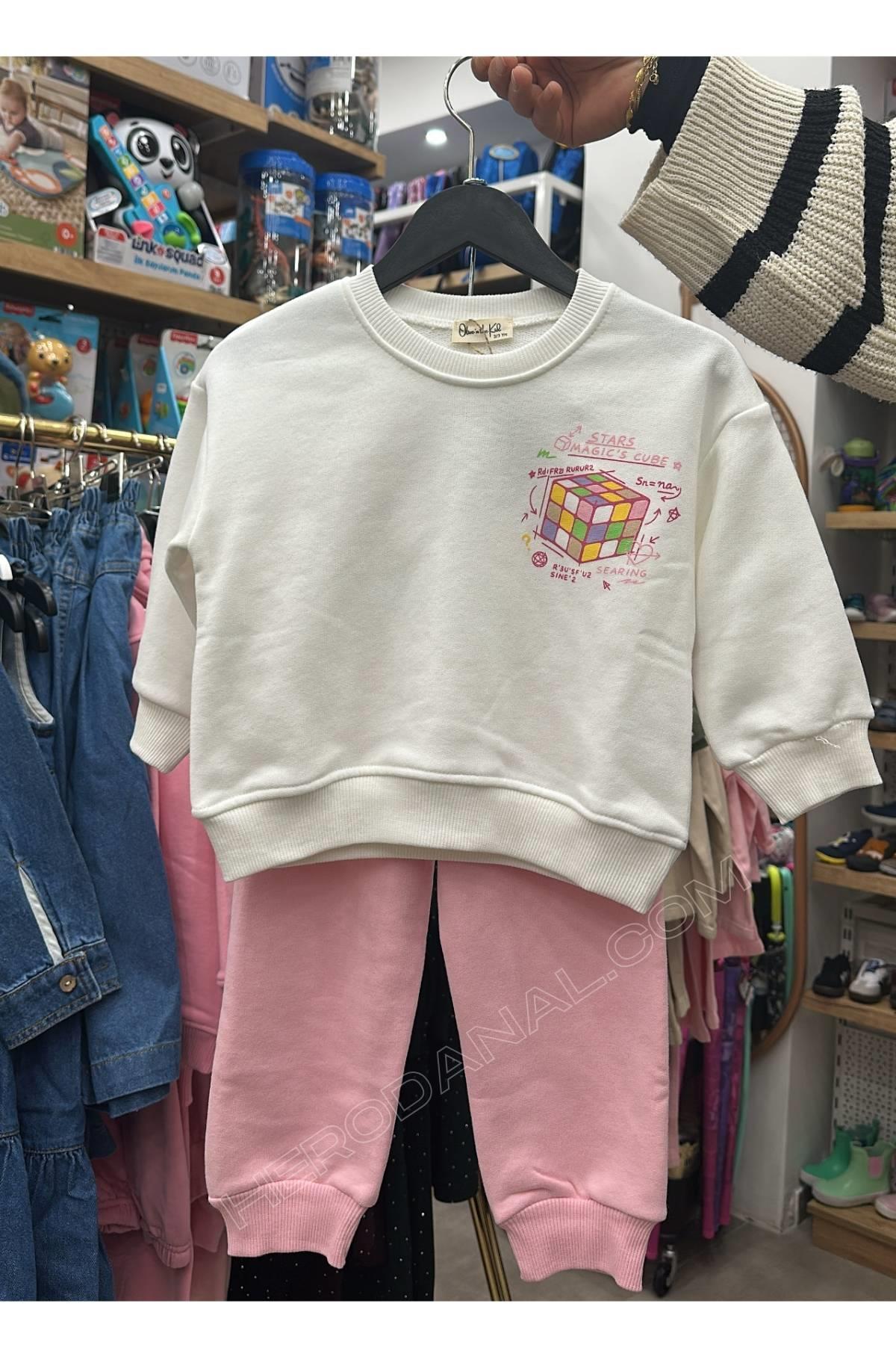 Kız Çocuk Zeka Küpü Baskılı 2'li Takım - Pembe