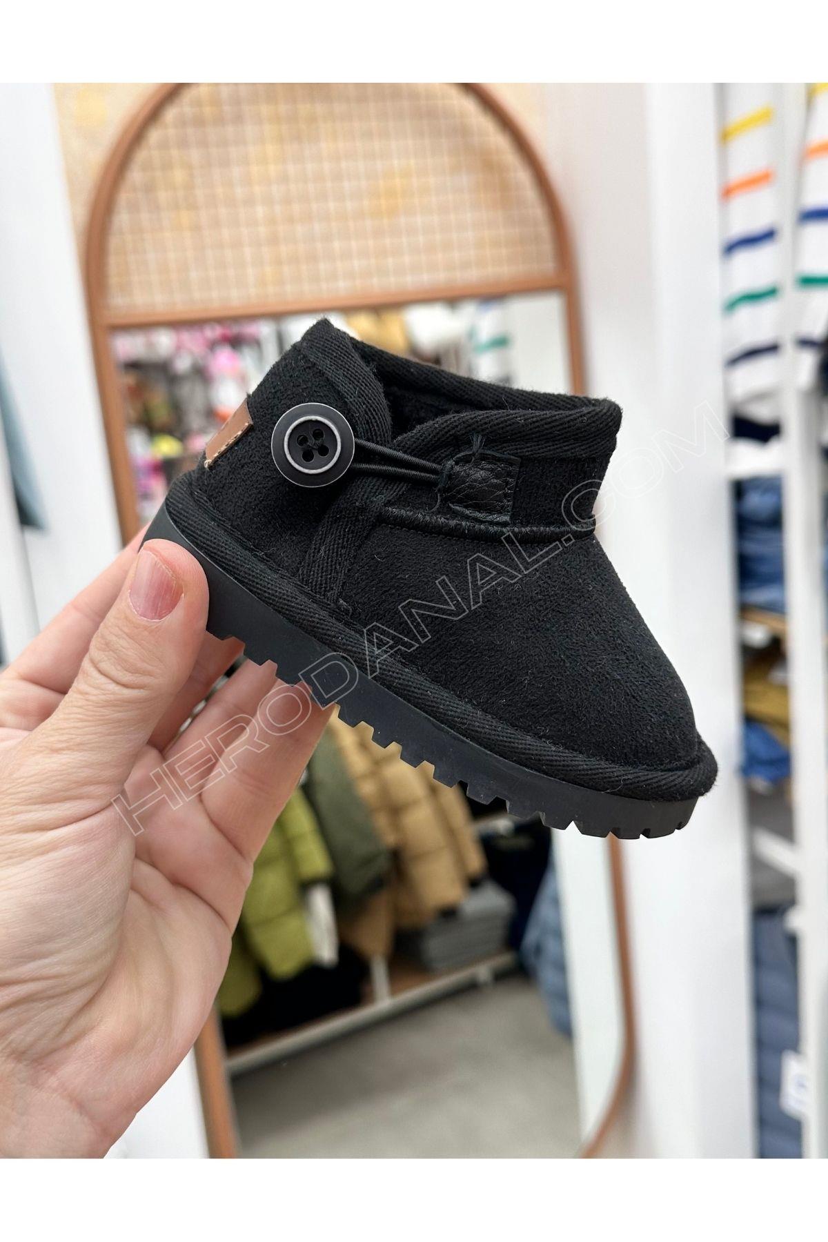 Kodiaq Süet Düğmeli Çocuk Botu – Ortopedik Kaymaz Taban - Siyah