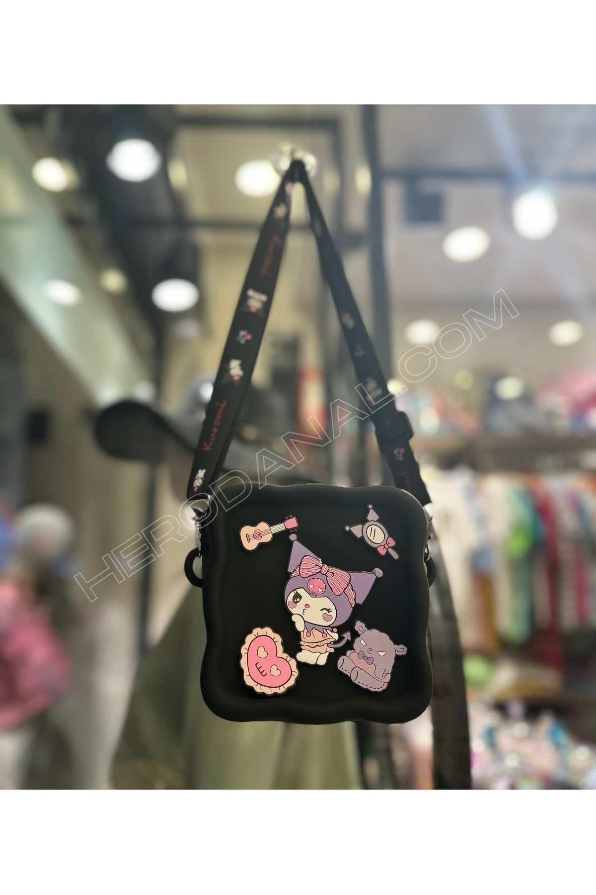 Kuromi Askılı Kare Dolgulu Silikon Çanta - Siyah