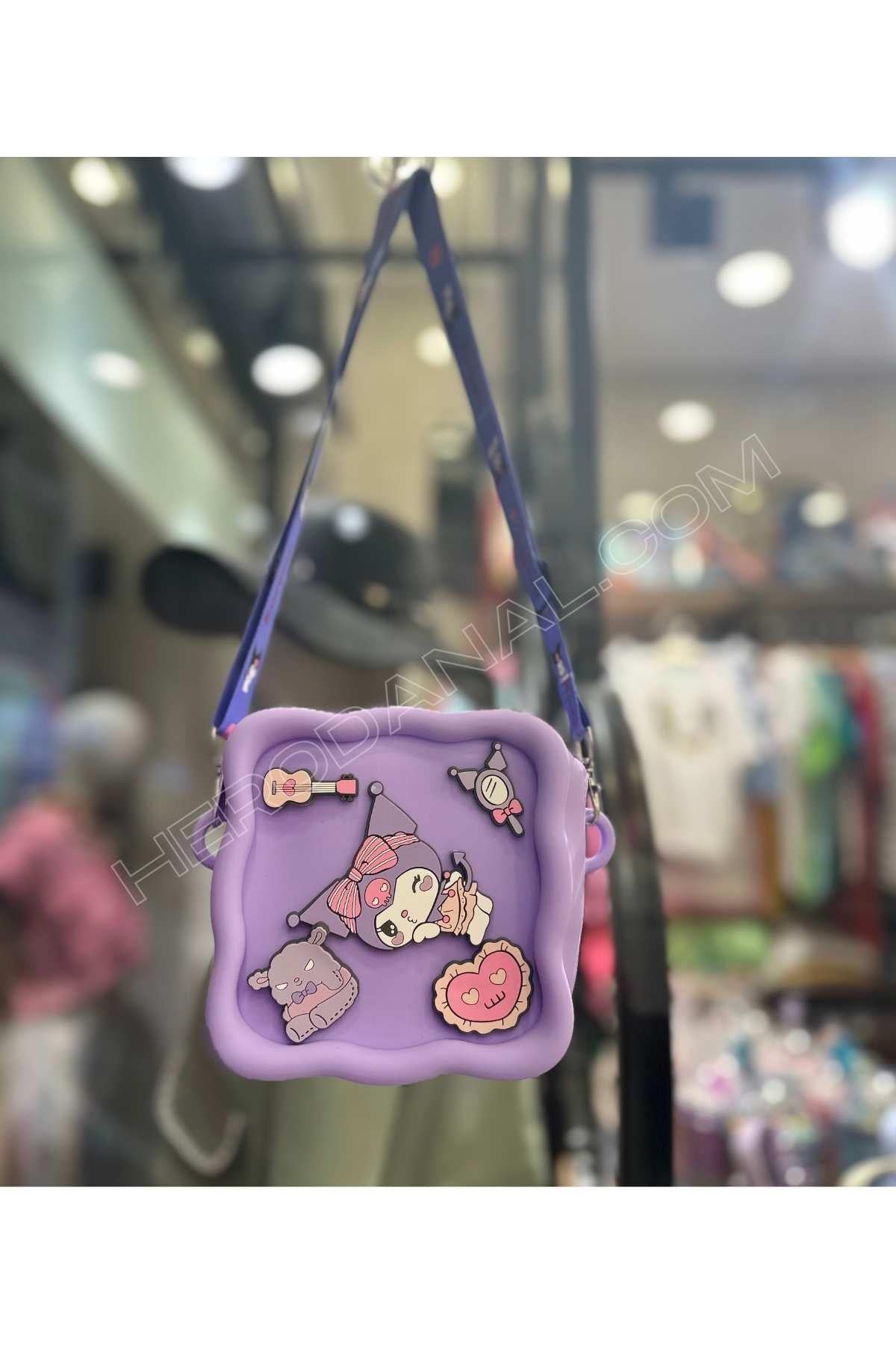 Kuromi Askılı Kare Dolgulu Silikon Çanta - Mor