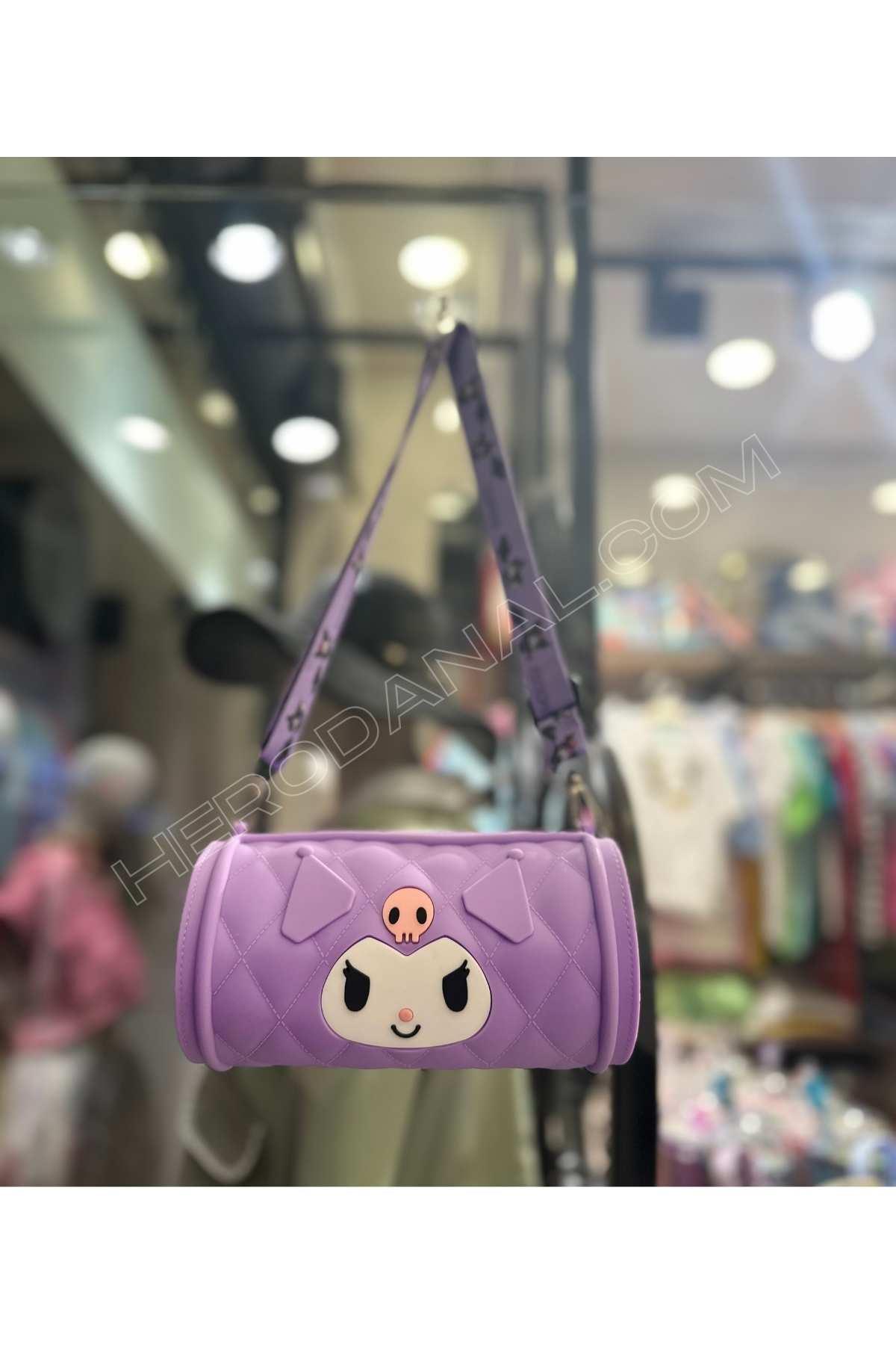 Kuromi Silindir Silikon Çanta - Mor