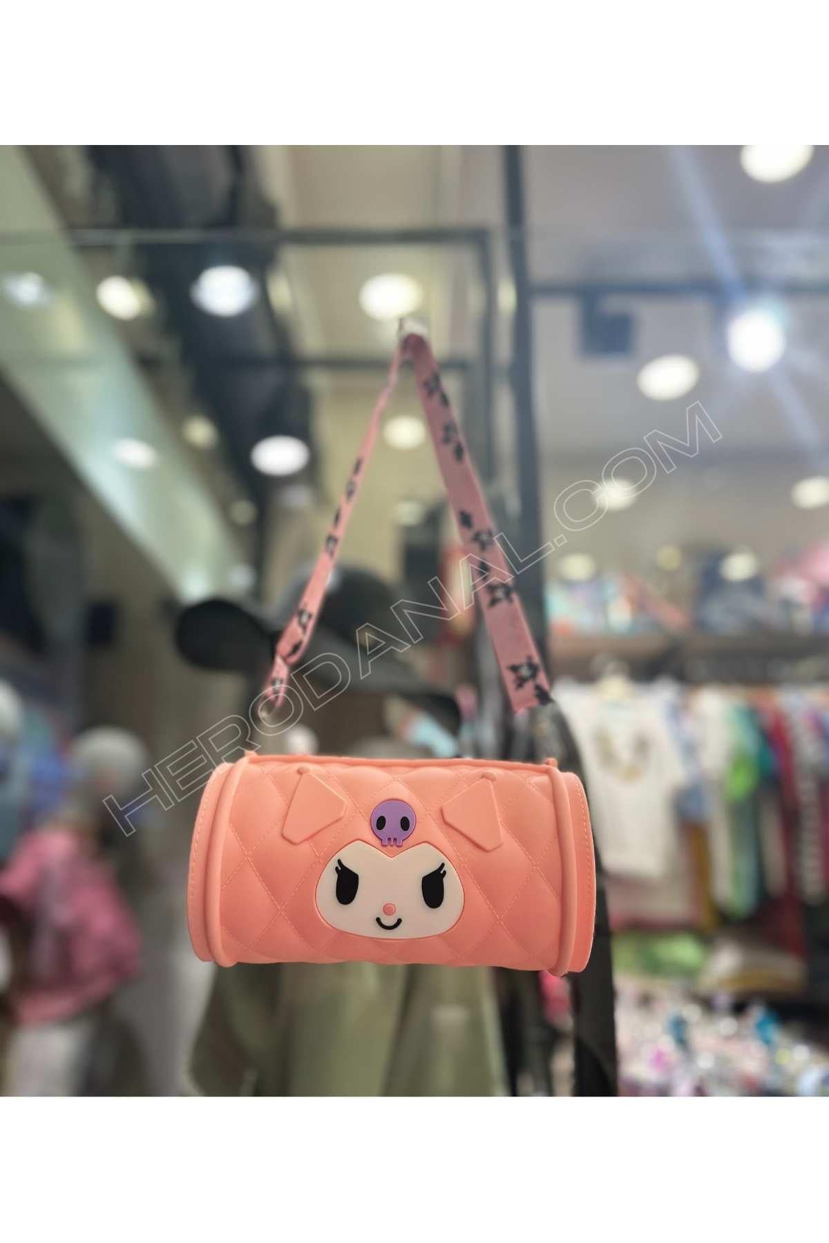 Kuromi Silindir Silikon Çanta - Pembe