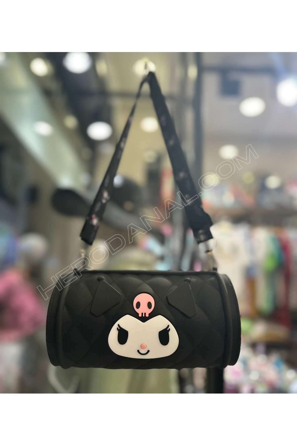 Kuromi Silindir Silikon Çanta - Siyah