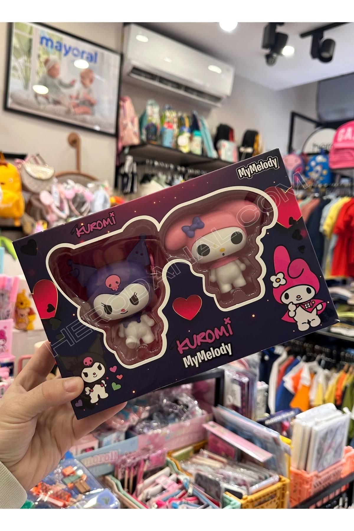 Kuromi ve My Melody Oyuncak Figür 2'li Set Oynar Büyük Kafalı - Model 1
