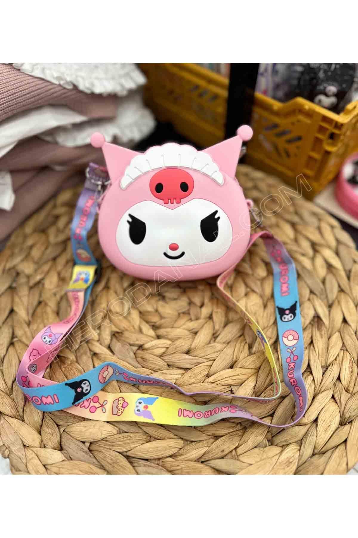 Kuru Kafa Detaylı Kuromi Silikon Çanta - Pembe