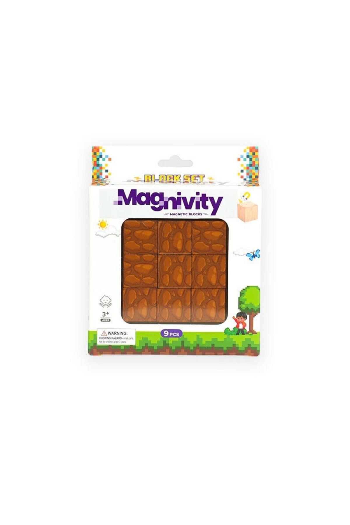 Magnivity - 9 Parça Ahşap Desenli Manyetik Bloklar