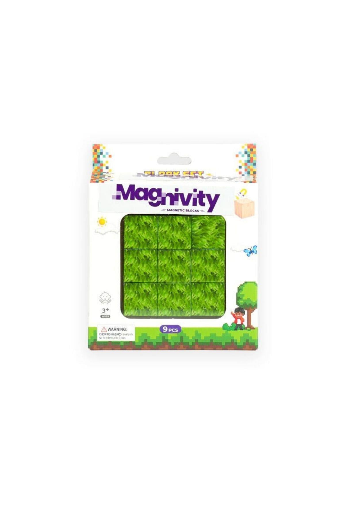 Magnivity - 9 Parça Çimen Desenli Manyetik Bloklar