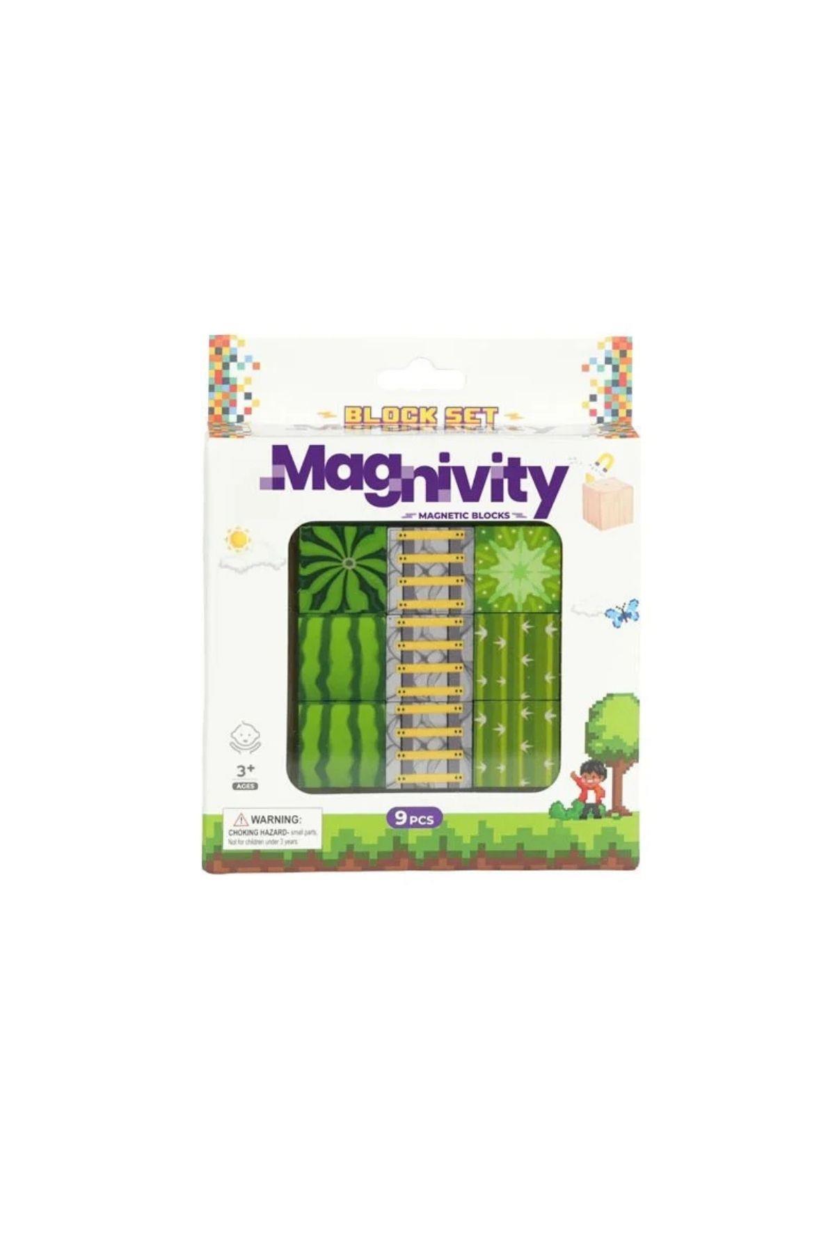 Magnivity - 9 Parça Karpuz, Merdiven ve Kaktüs Desenli Manyetik Bloklar