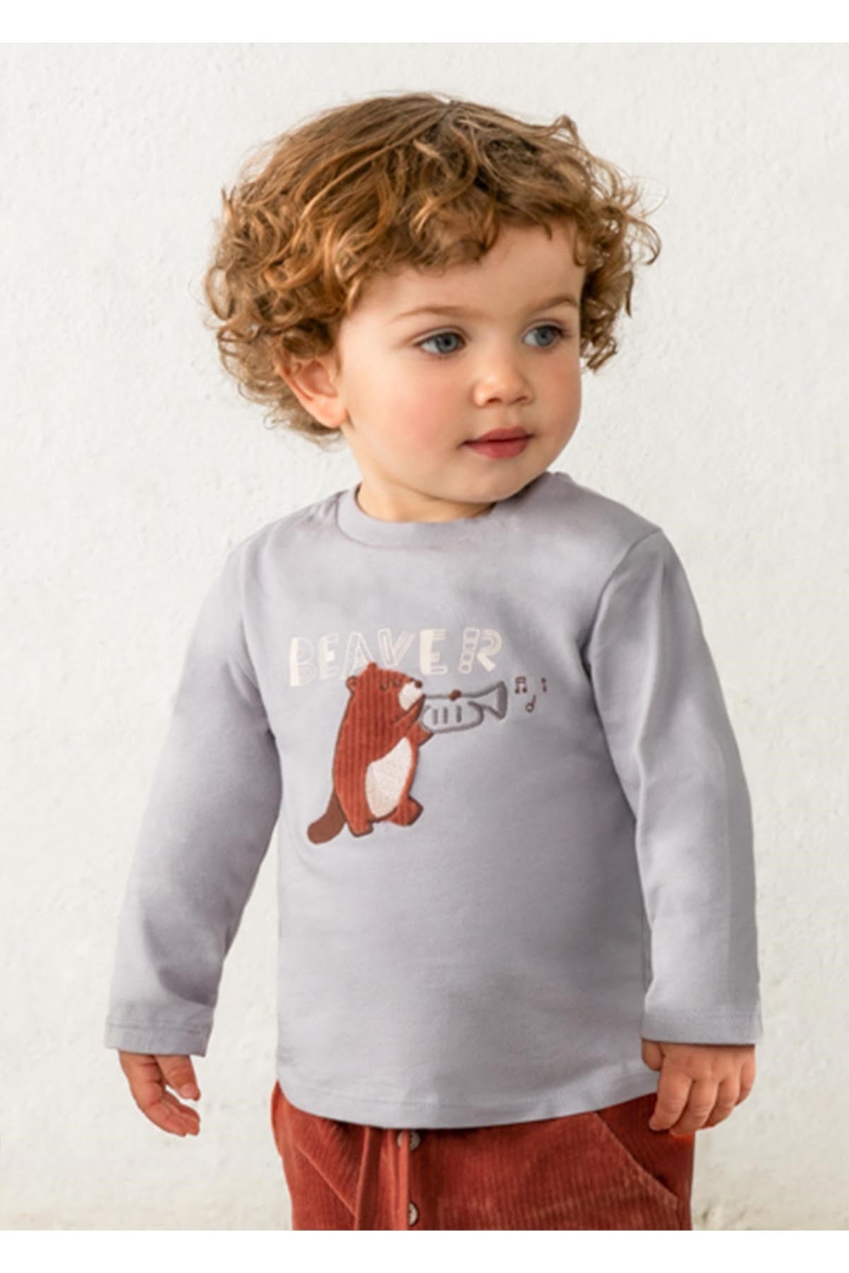 Mayoral Kış Sezon Erkek Bebek Uzun Kol Figürlü Tshirt - Gri