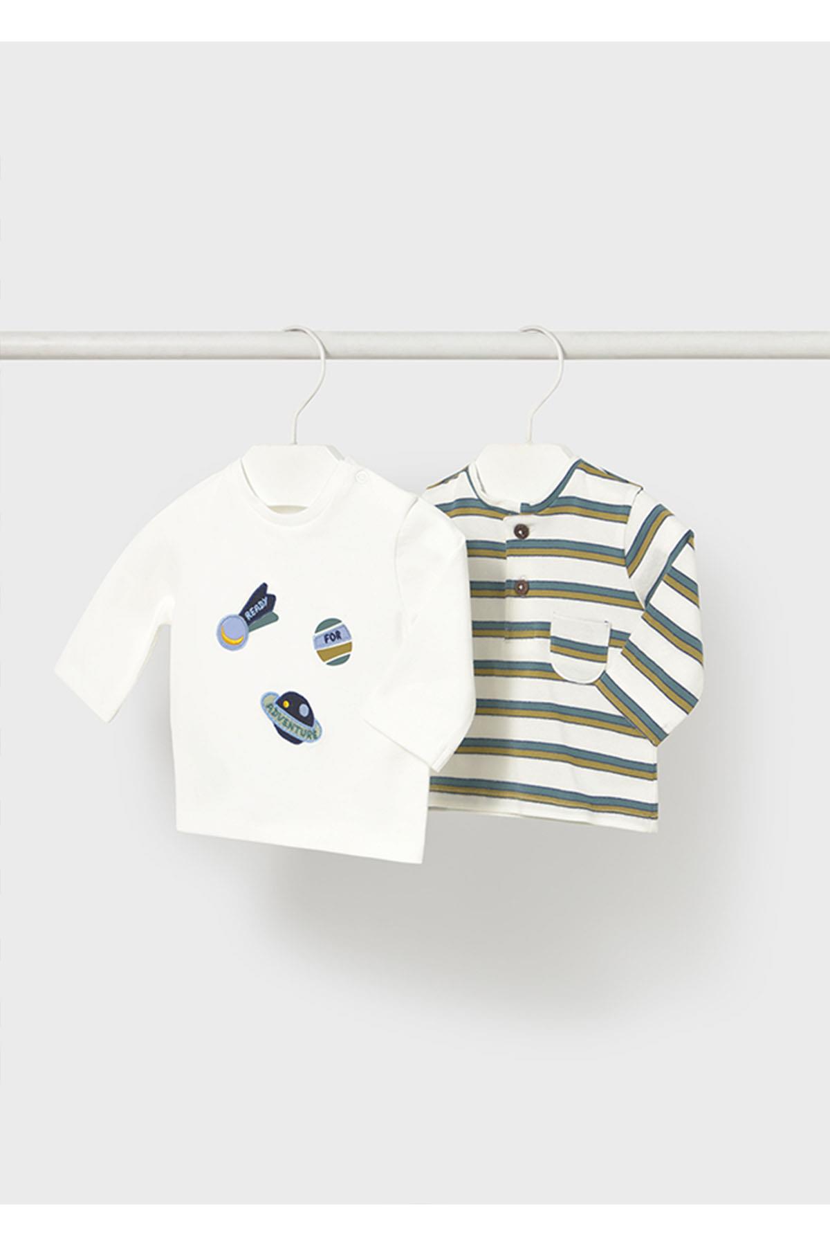 Mayoral Kışlık Erkek Bebek 2'li Tshirt -  Yşeli Hardal Çizgili ve Ekru