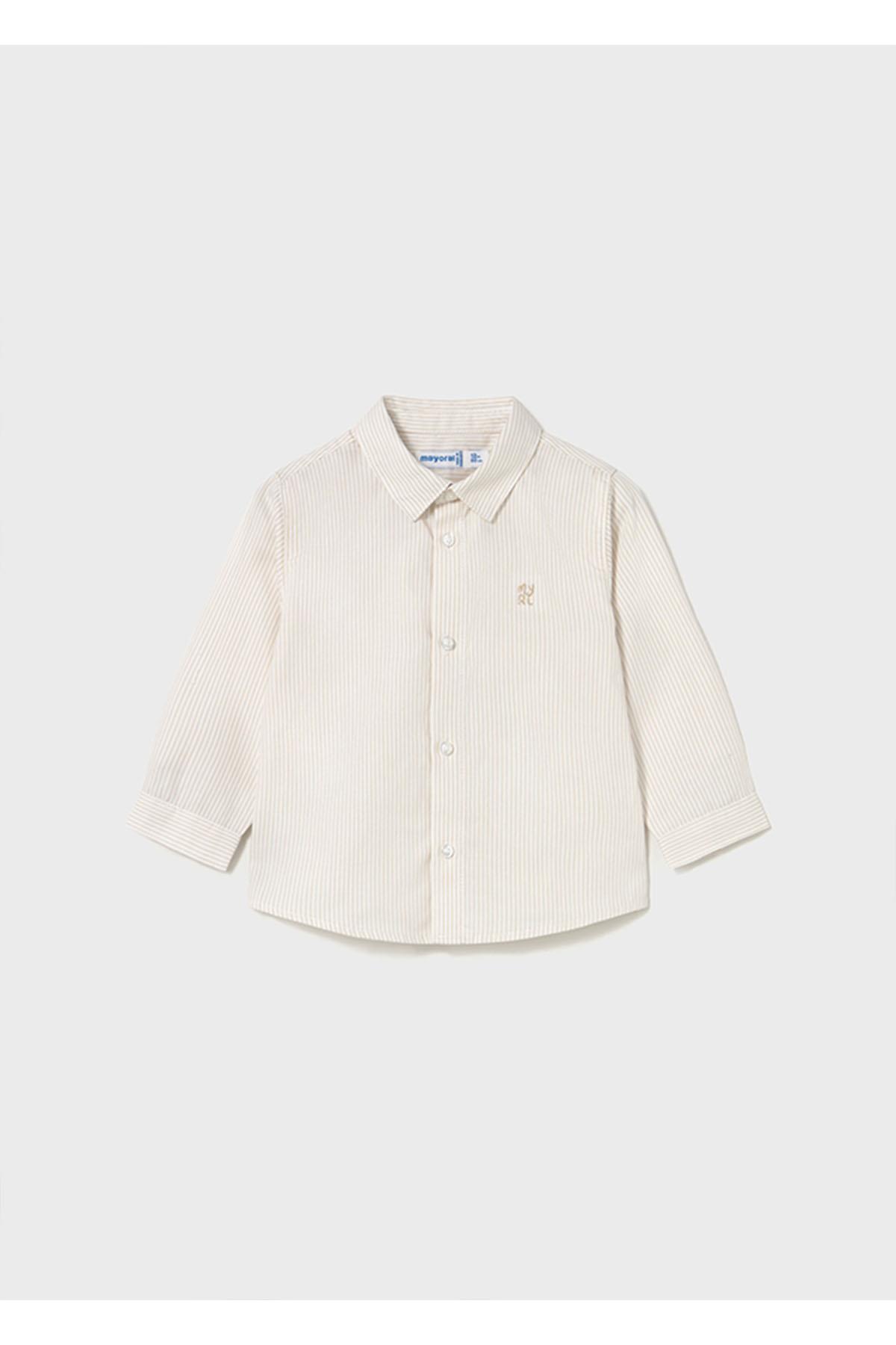 Mayoral Kışlık Erkek Bebek Basic Kahve Çizgili Gömlek - Krem