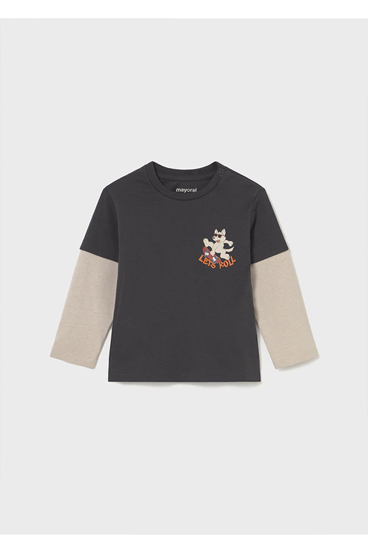 Mayoral Kışlık Erkek Bebek Duble Kol Uzun Kol Tshirt - Gri