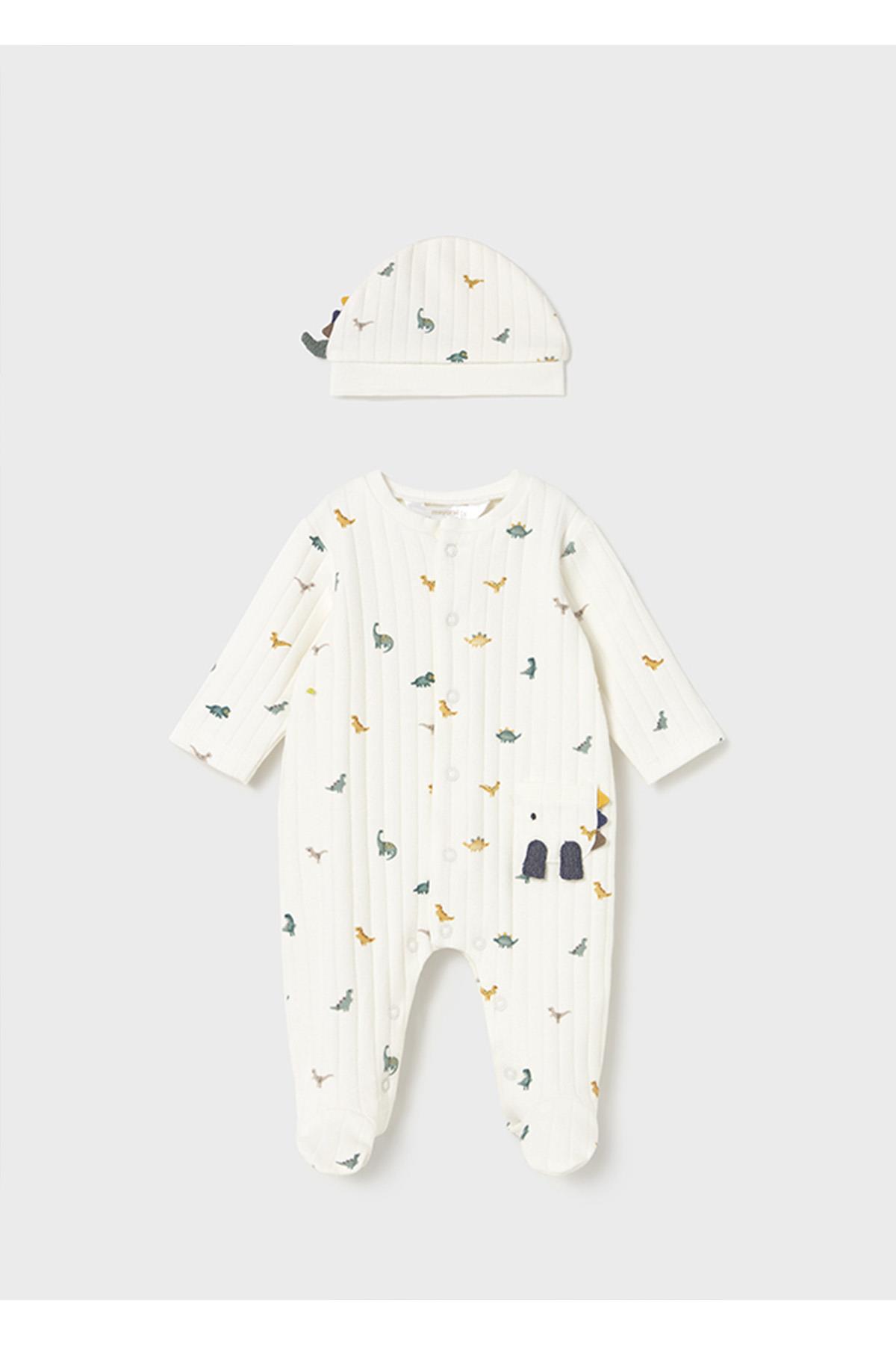 Mayoral Kışlık Erkek Bebek Şapkalı Tulum Set - Ekru