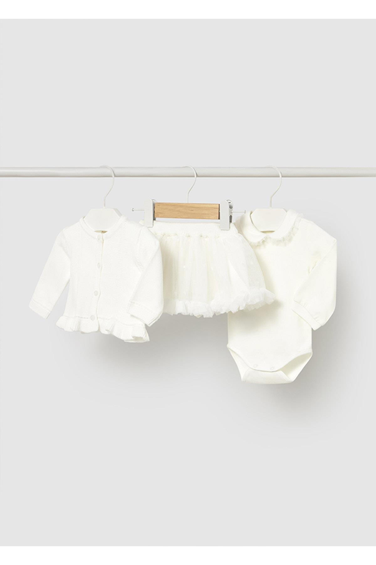 Mayoral Kışlık Kız 3'lü Set Triko Etekli Takım - Krem
