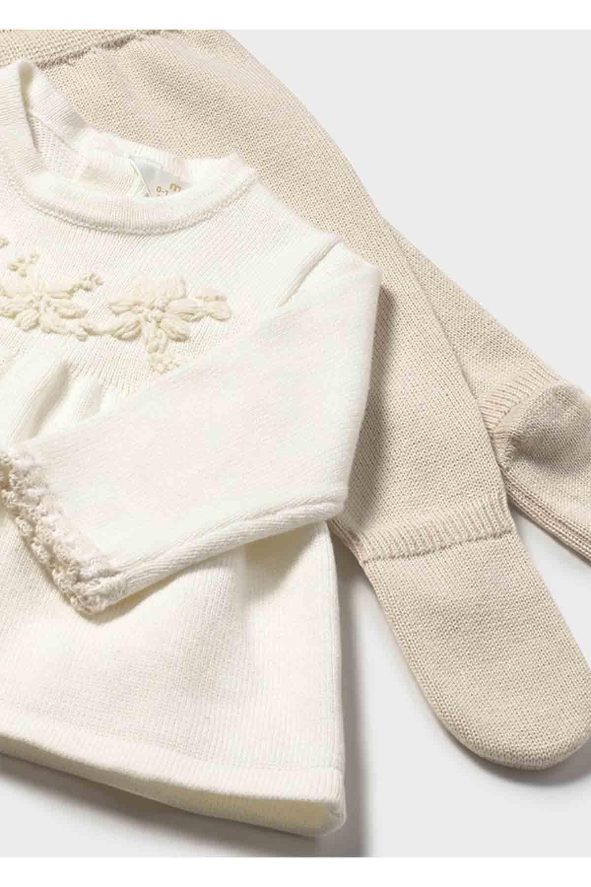 Mayoral Kışlık Kız Bebek 2'li Set Elbise - Çoraplı - Krem