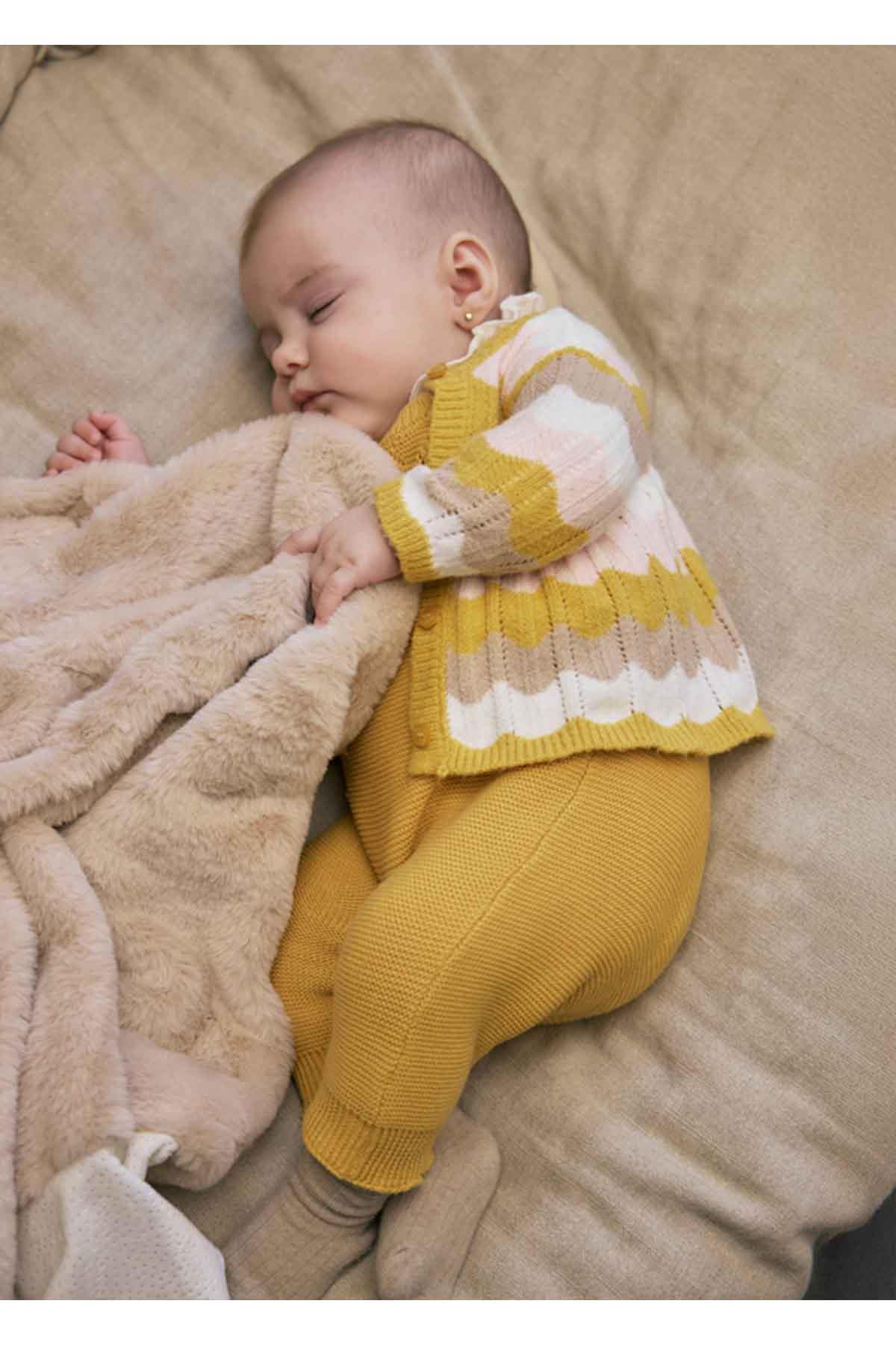 Mayoral Kışlık Kız Bebek Triko 3lü Set Salopet Hırkalı Takım -  Hardal