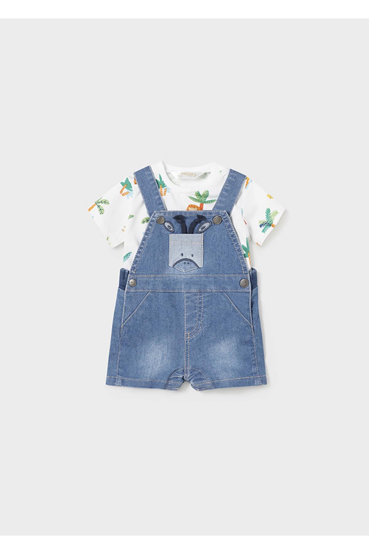 Mayoral Yazlık Erkek Bebek Denim Kısa Tulum Set Mavi