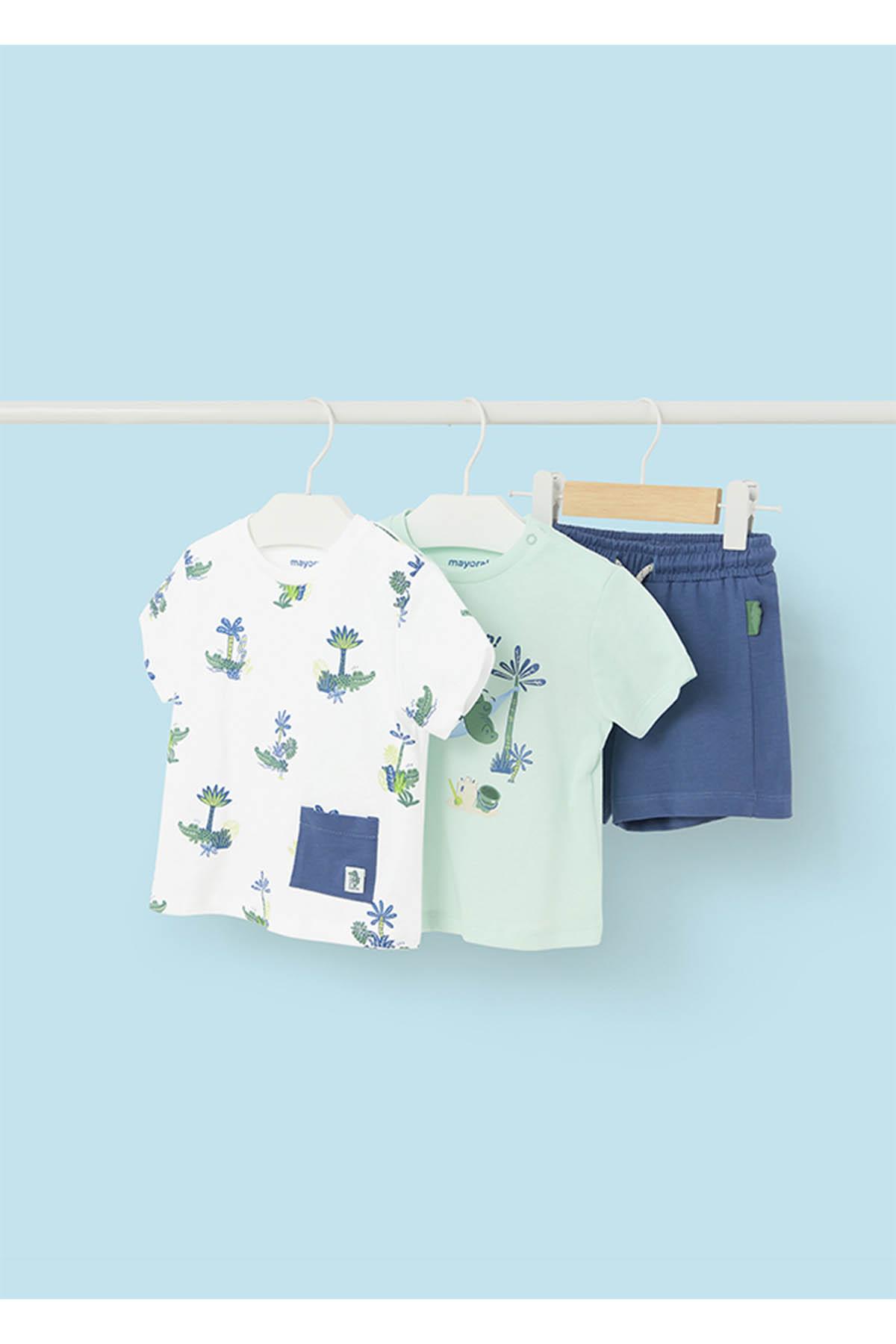 Mayoral Yazlık Erkek Bebek T-shirt Şort 3'lü Set - Mavi