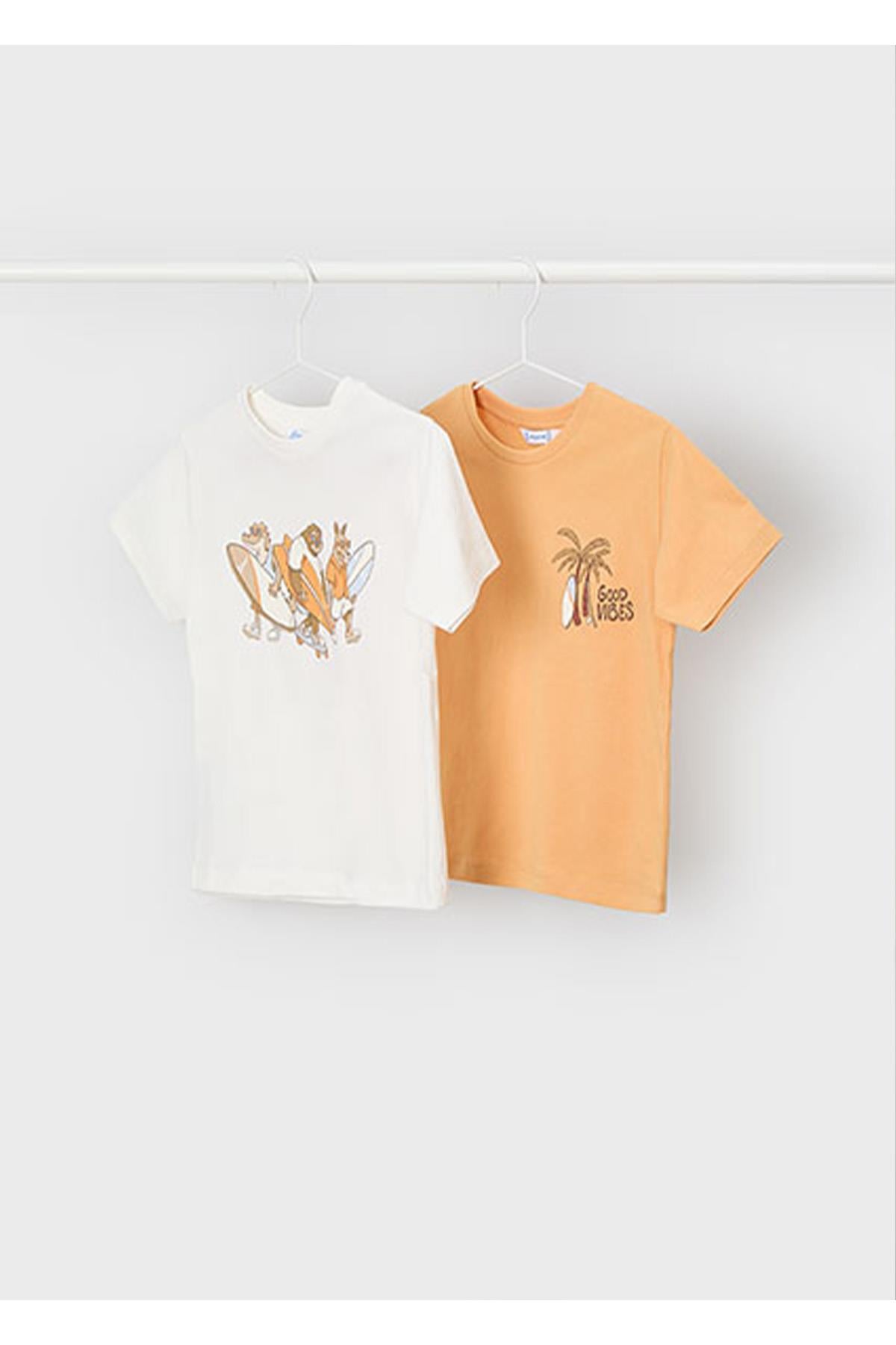 Mayoral Yazlık Erkek Çocuk Baskılı 2'li Tshirt Set - Krem